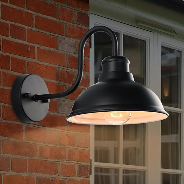 LPRZSG Outdoor Gooseneck Barn Light Fixture, 8 Inch Farmhouse Exterior Vintage Wall Mount Lighting, Anti-Rust Waterproof Industrial Matte Black Outside Wall Sconces for House Porch Patio Garage Yard