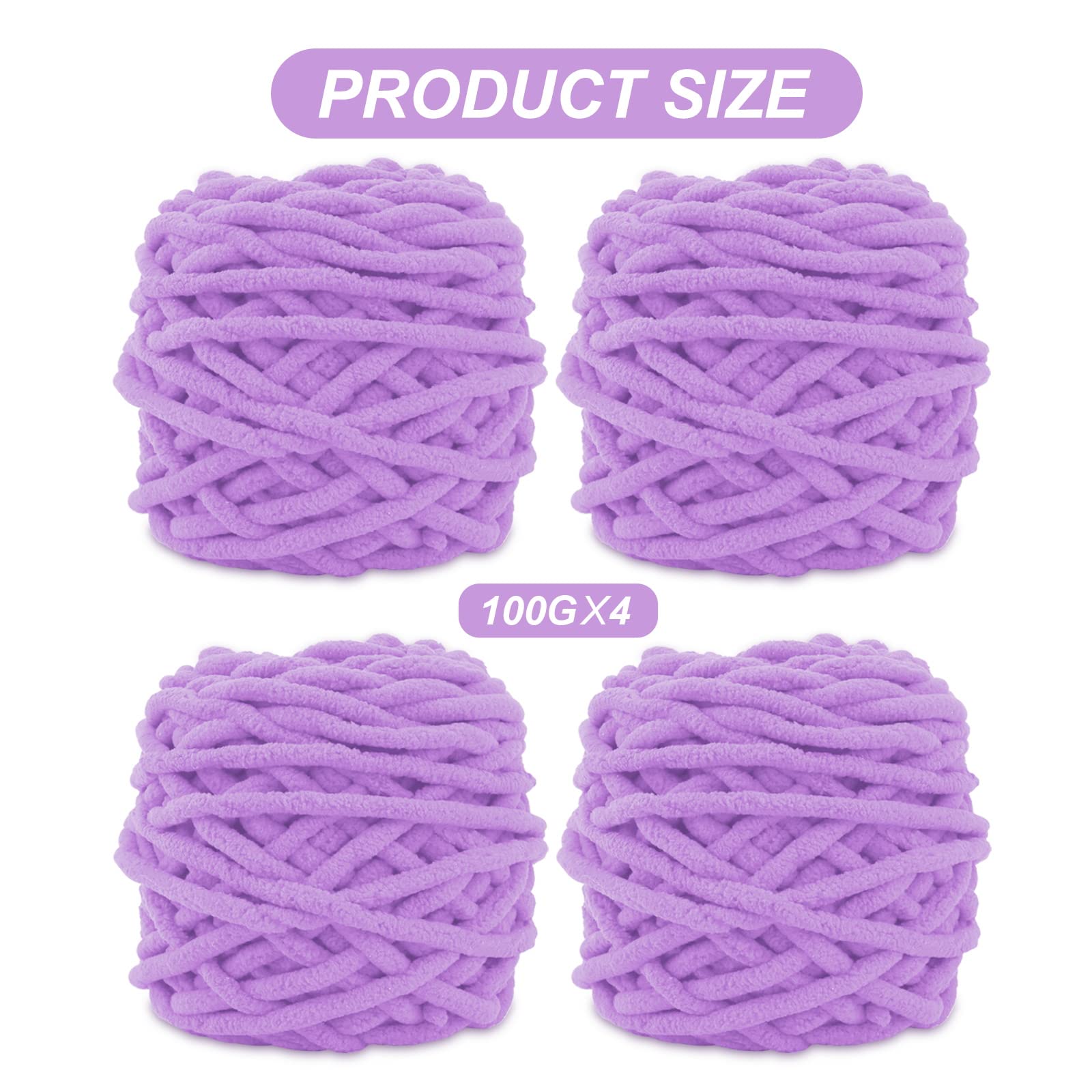 TSLBW, Knitting Wool Yarn 4 x 100g Multi-Colored Crochet, Soft Chunky Projects Making Plush Balls Handmade Bags Sweaters Shoes Hats Blankets Scarves, Light purple (MONICA-306) - Image 2