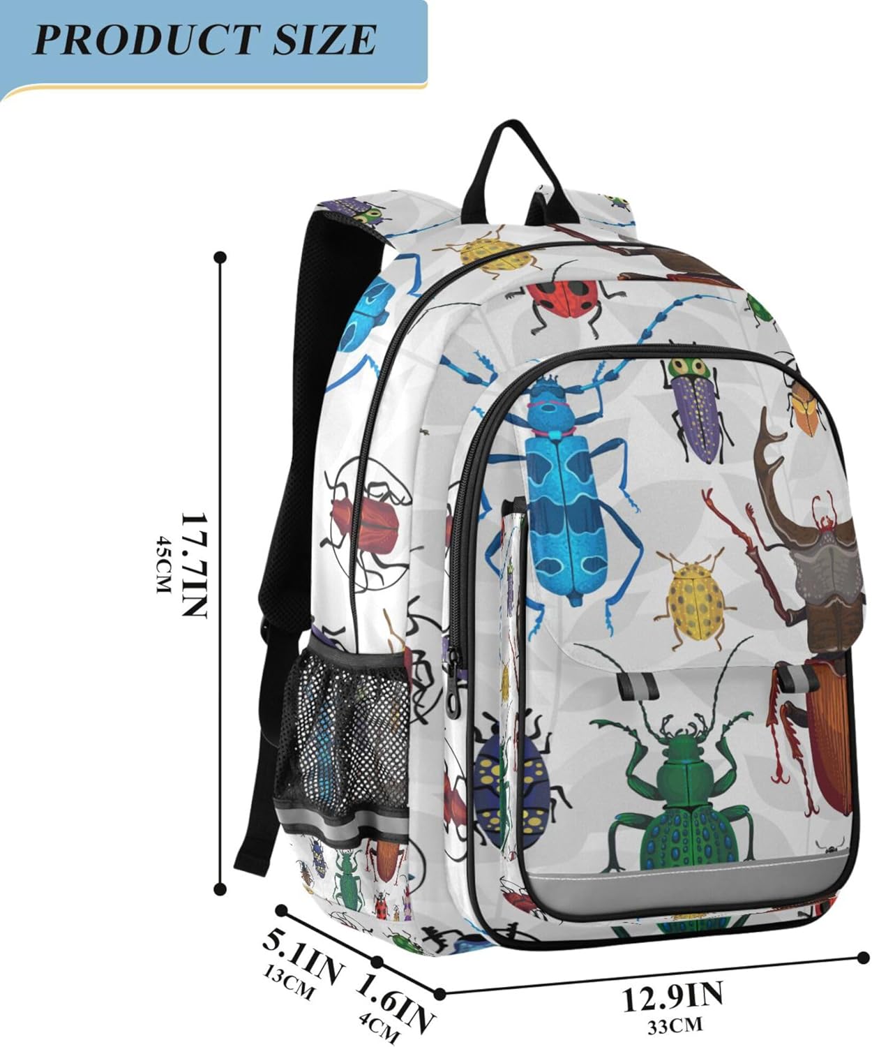Bugs Small Beetles Insect Backpack School Bag Lightweight Laptop Notebook Tablet Backpack Students Travel Bookbag with Reflective Stripes