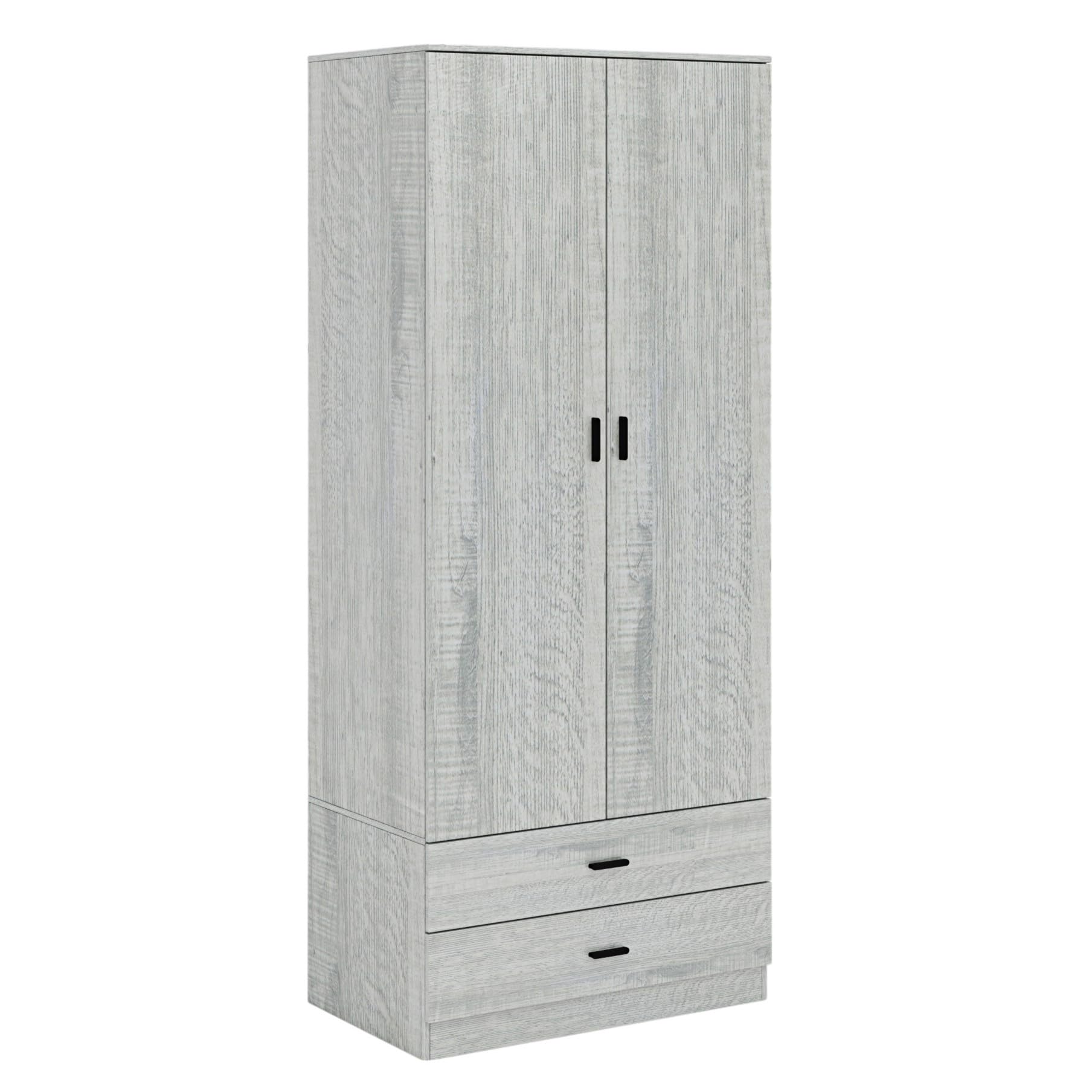 URBNLIVING Tall 2 Door Bedroom Wardrobe With 2 Drawers (Ash Grey Set)