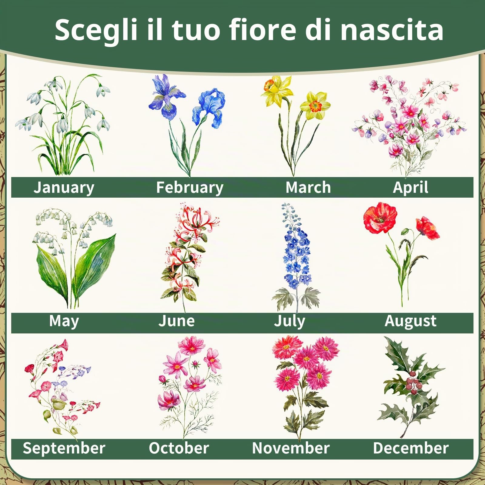 Set di Attrezzi da Giardinaggio Personalizzati, Kit di Forniture da Giardinaggio, Regali da Giardinaggio per Donne, Borsa Organizzatore per Attrezzi da Giardino con Fiore di Nascita e Nome