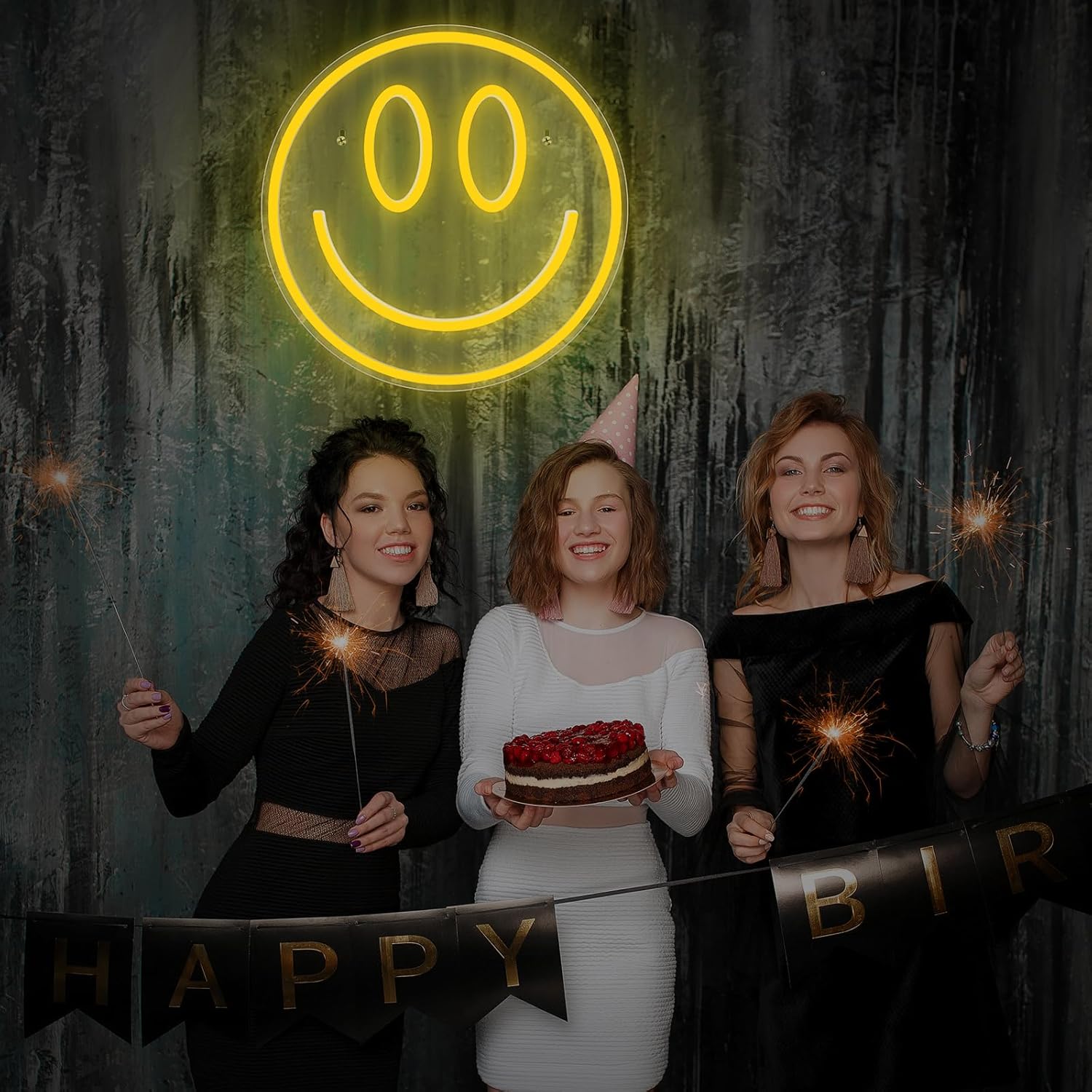 Smile Neon Sign 13'' x 13'' LED Neon Light Wall Decor, Dimmable 5 Brightness Levels, Decorative Night Light for Bachelorette, Engagement, Birthday, Wedding Party (smile face-dimmable)