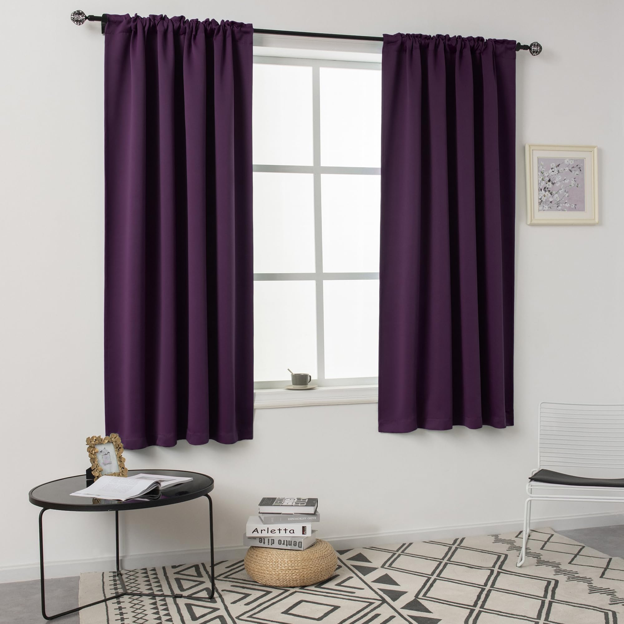 DUALIFE Dark Purple Blackout Curtains for Living Room - 63 Inch Length Rod Pocket Thermal Insulated Energy Saving Blackout Soundproof Curtains for Bedroom Set of 2 Panels (Purple Grape 54x63)
