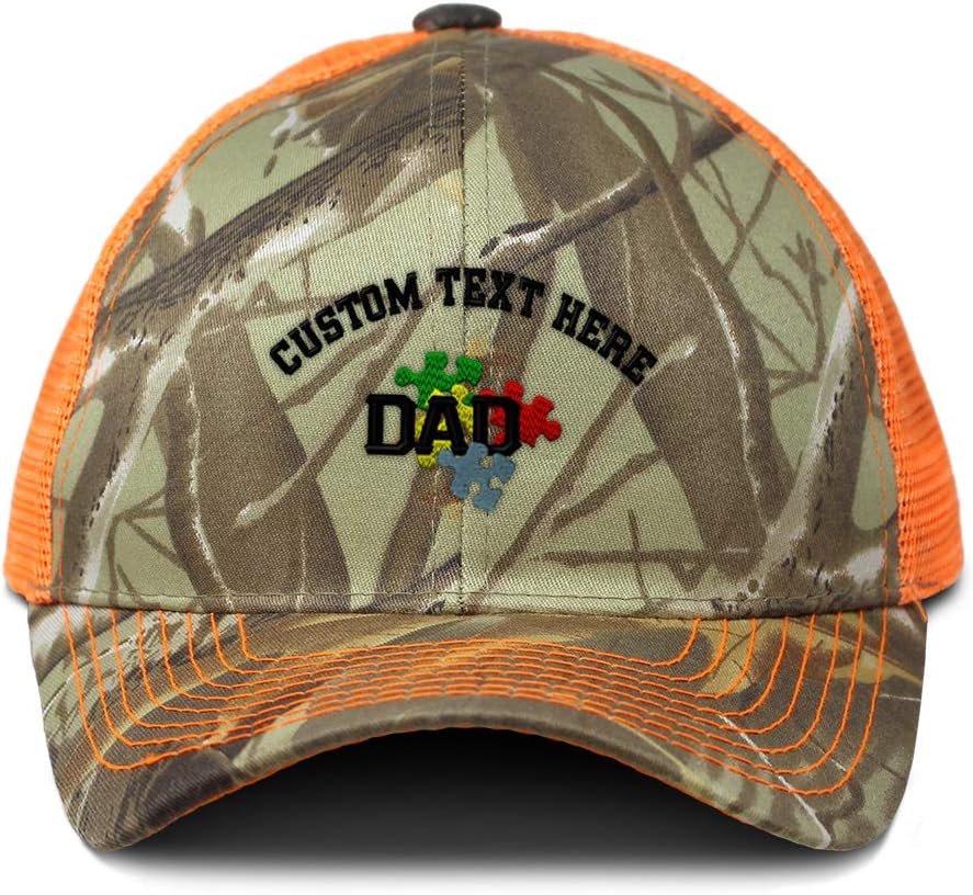 Custom Camo Mesh Trucker Hat Autism Dad Awareness Logo Embroidery Cotton