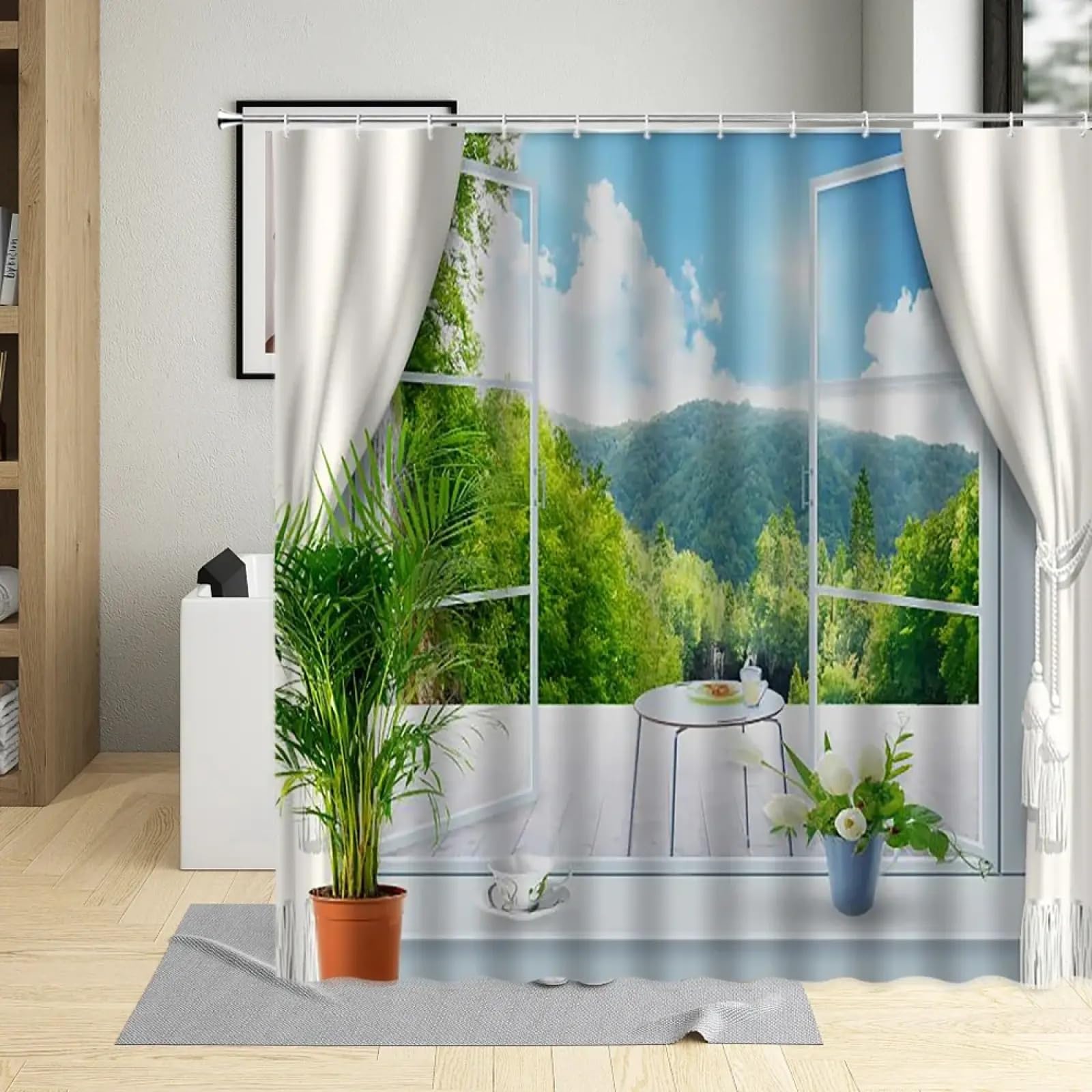 Rideau de douche forêt printanière pour s'évader dans la nature chaque matin
