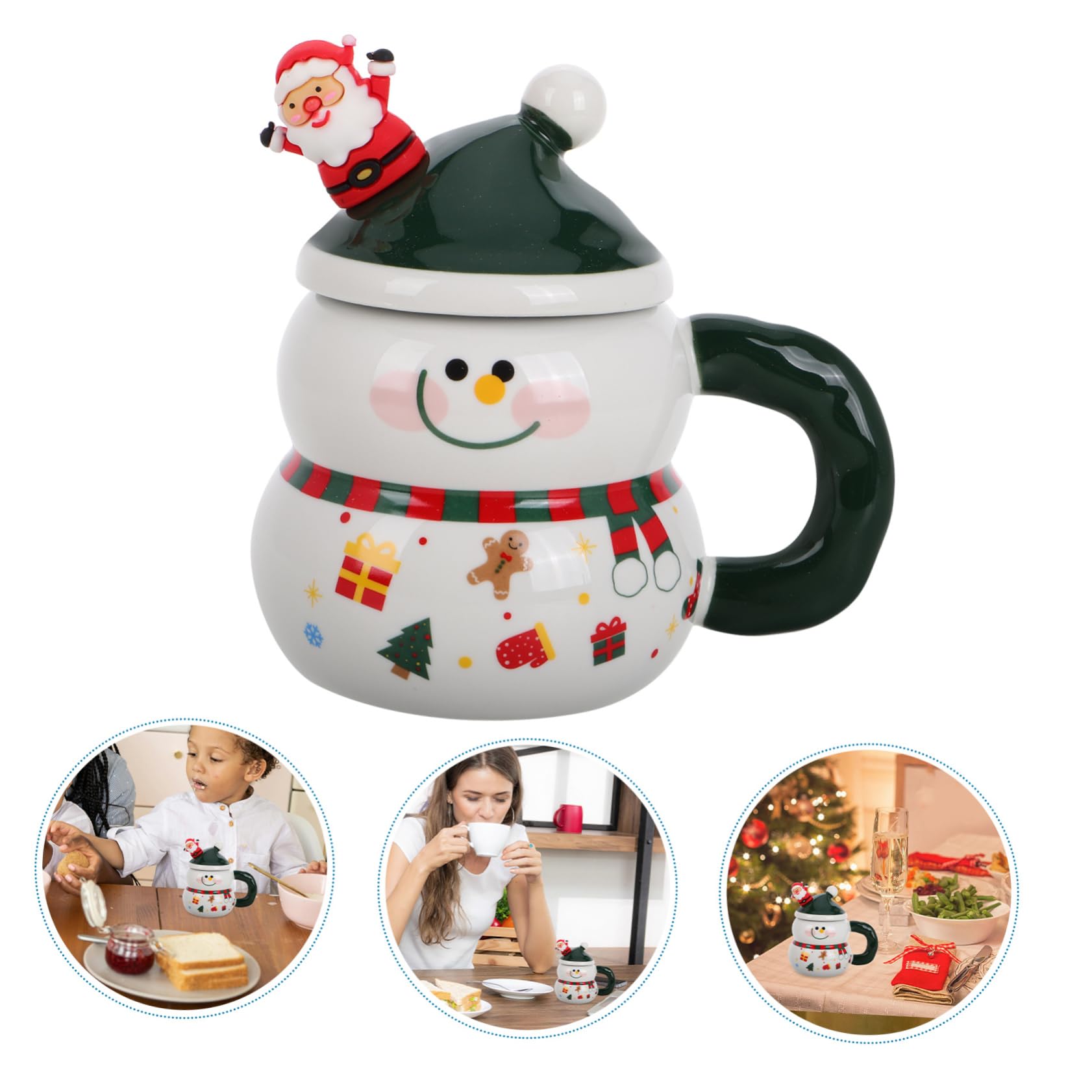 Taza De Muñeco Navidad Linda Taza De Invierno De Porcelana Con Tapa y Cuchara De Leche De Cerámica Rellenos Para Cestas Navideñas