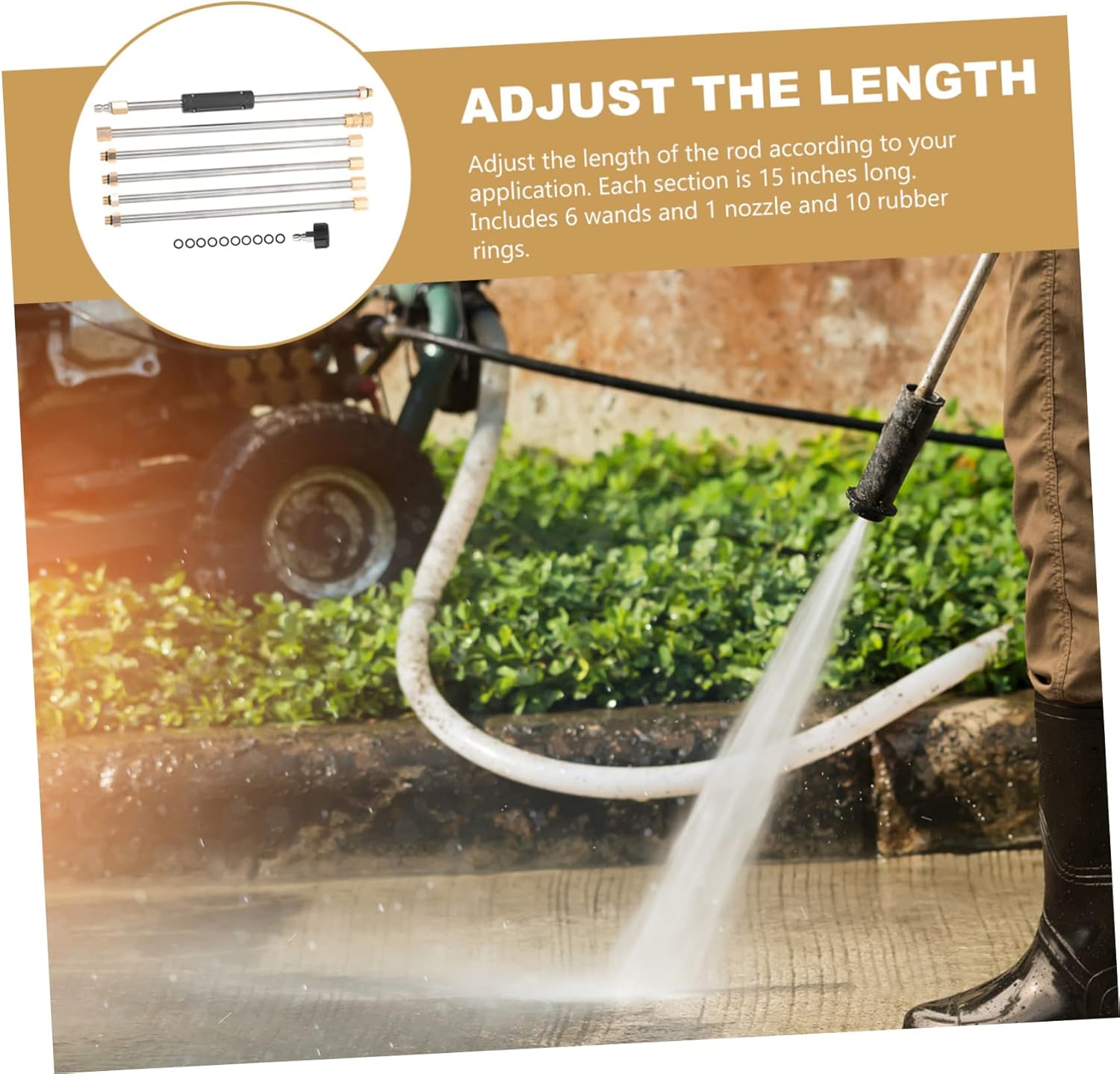 High Pressure Washer Extension Wand Set 6-Piece Power Washer Accessories Nozzle 1/4 Quick Connector for Car Wash and Gutter Cleaning