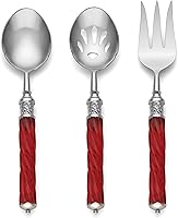Lenox Holiday Jewel Spiral 3-Piece Serving Set - Festive Red Handles, 18/10 Stainless Steel, Dishwasher Safe