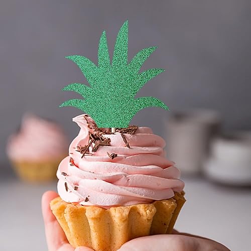 Miniatura 5 de Confetti! Decoración para cupcakes de hojas de piña, paquete de 36 palillos de hojas de piña verdes con purpurina para verano, temática tropical,