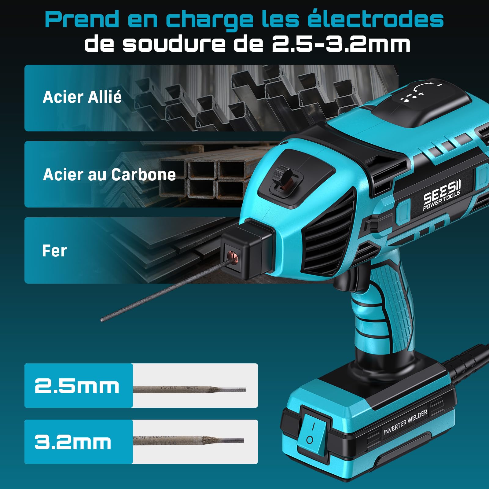 Poste a Souder Électrique, Portable 220 V Soudeuse Manuelle à l'Arc Variable à 6 Niveaux, Convient Aux Électrodes De 2,5-3,2 mm, sur L’Acier Inoxydable, L’Aluminium et Les Alliages D’Aluminium