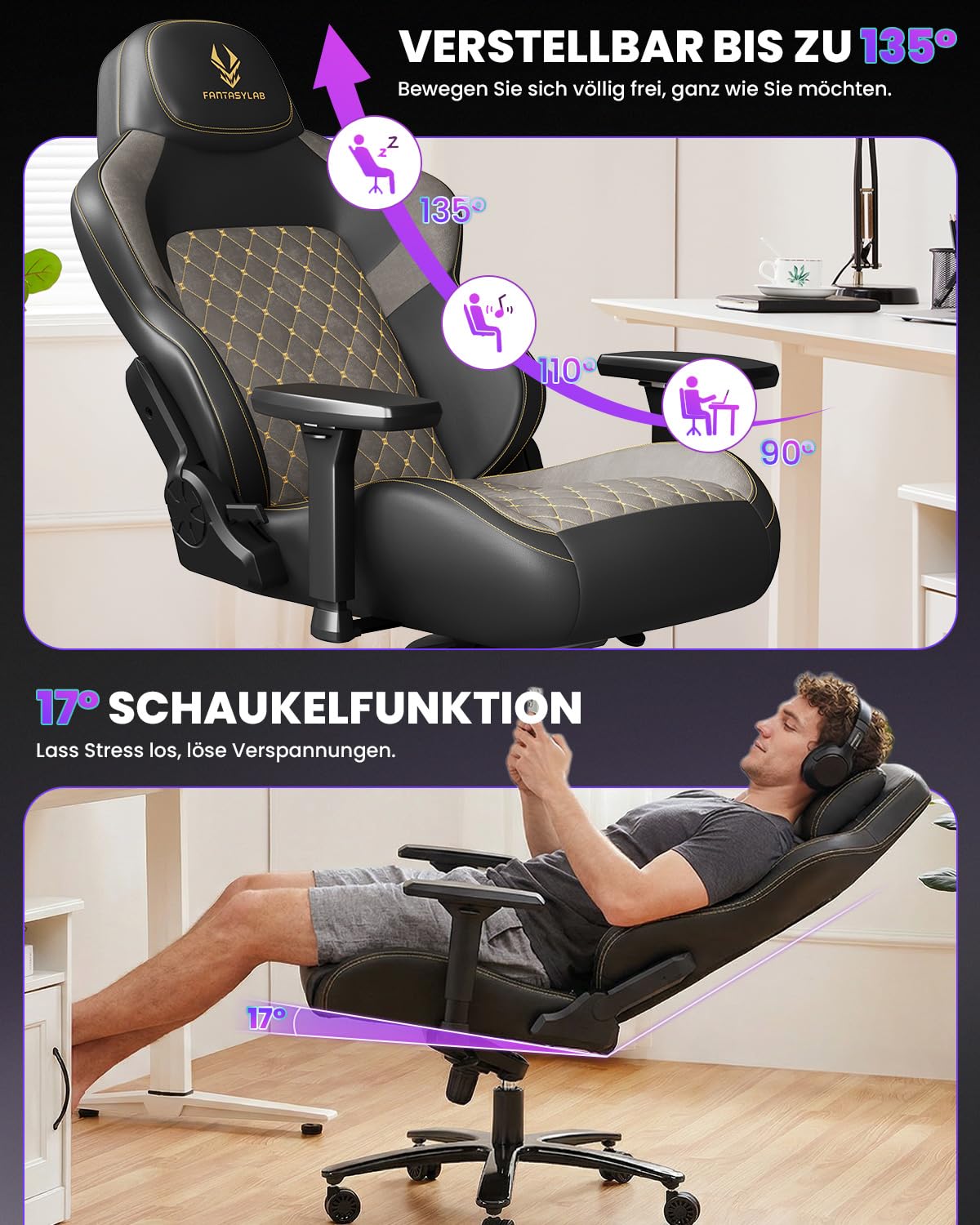 Bosmiller Gaming Stuhl 200kg Belastbarkeit Ergonomischer Bürostuhl bis 200kg Schreibtischstuhl XXL mit 4D Armlehnen Höhenverstellbarer Gaming Chair Chefsessel für Gamer und Esport