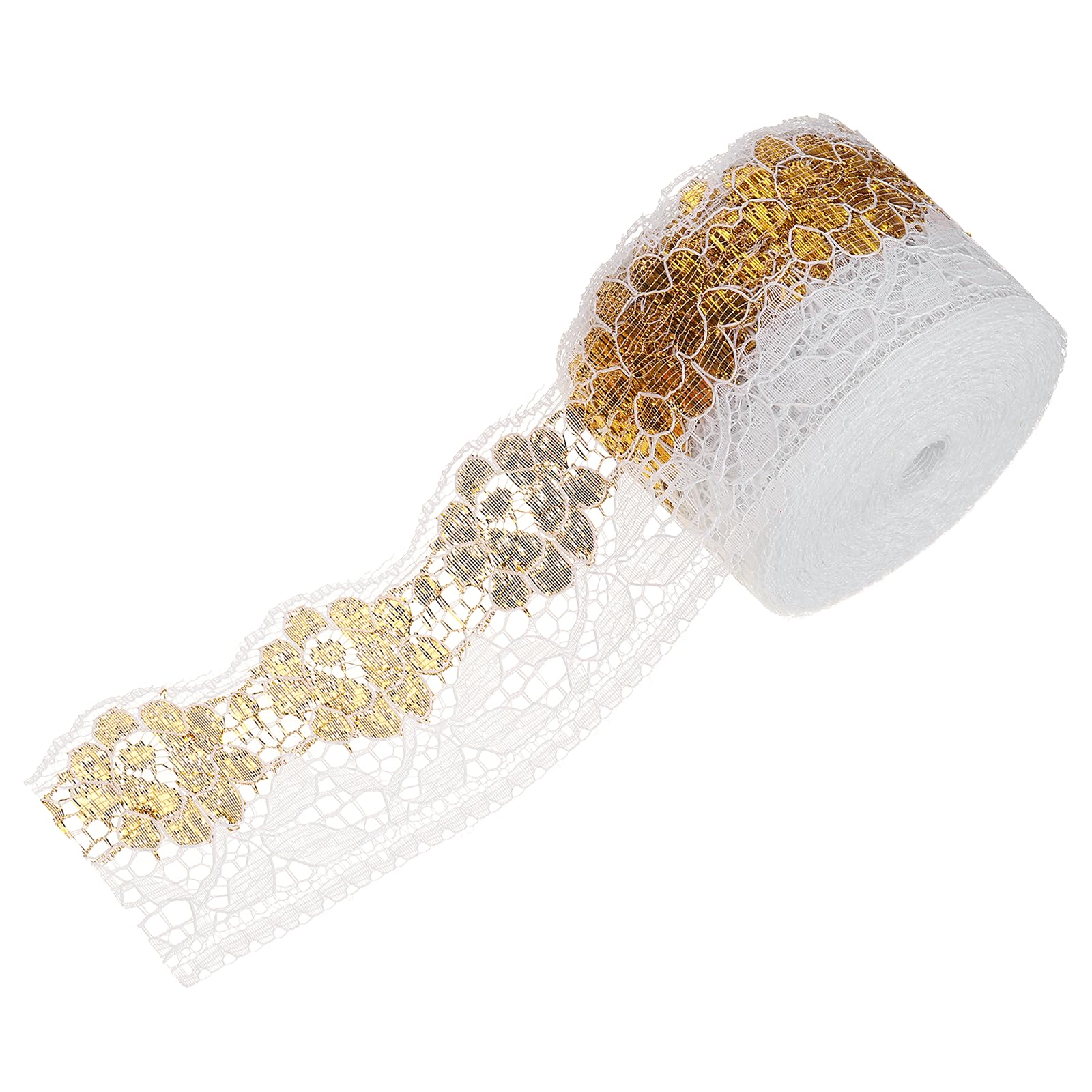 sourcing map 2.4In W 10 Yard Elastic Lace Ribbon Floral Pattern Gold — image 1