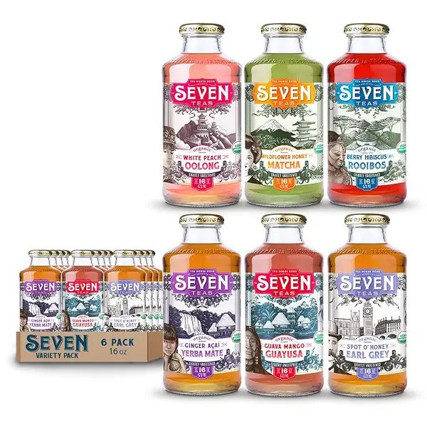SevenTeas Around the World Variety Pack of Teas, 16 OZ (Pack of 6 Bottles), Organic, Bottled Iced Teas 1