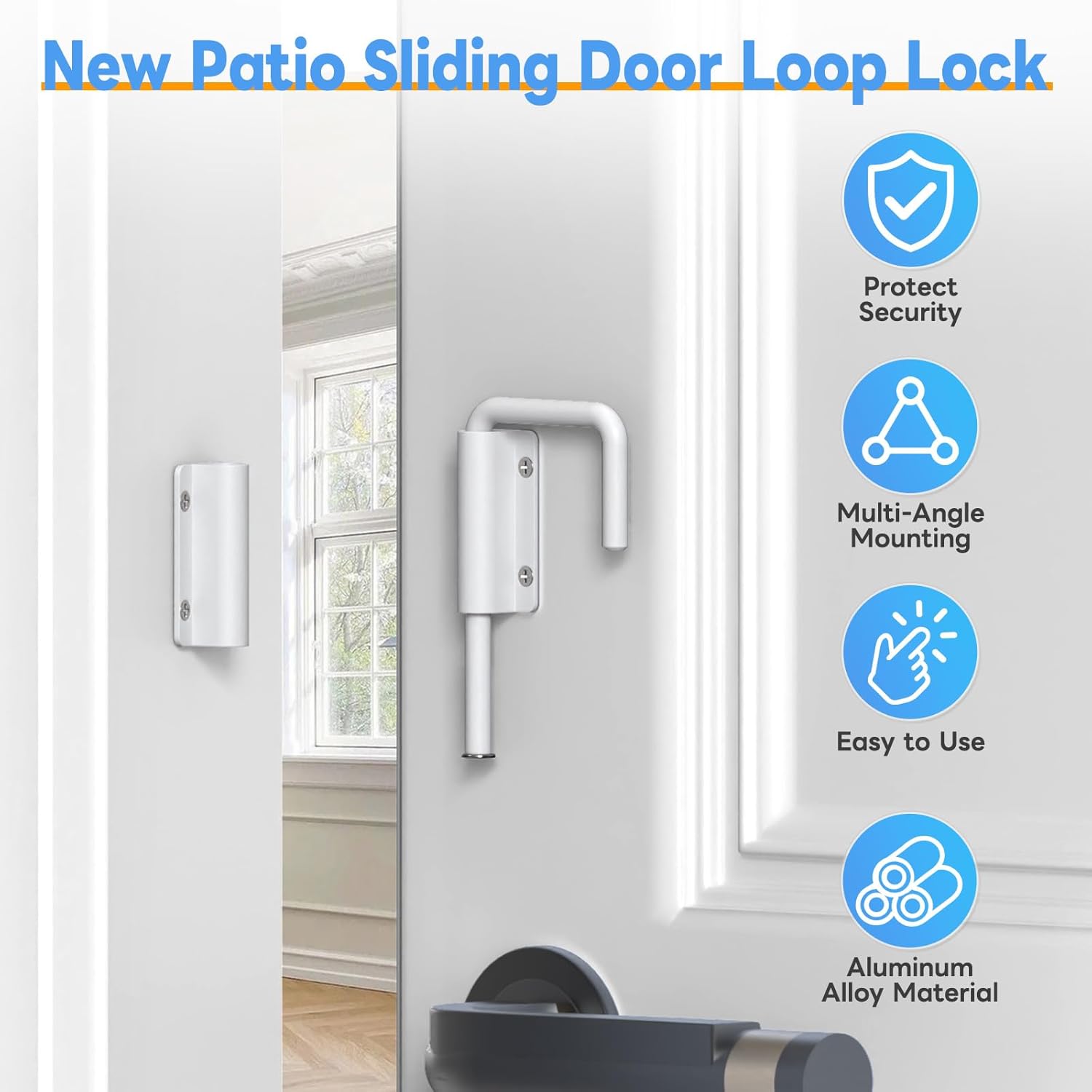 New Patio Sliding Door Loop Lock - 2-3/8 Inch U-Shaped Loop Latch, 90/180 Degree Home Security Lock for Sliding Doors, Windows, Barns, Gardens, Screens (White-4 Pcs)