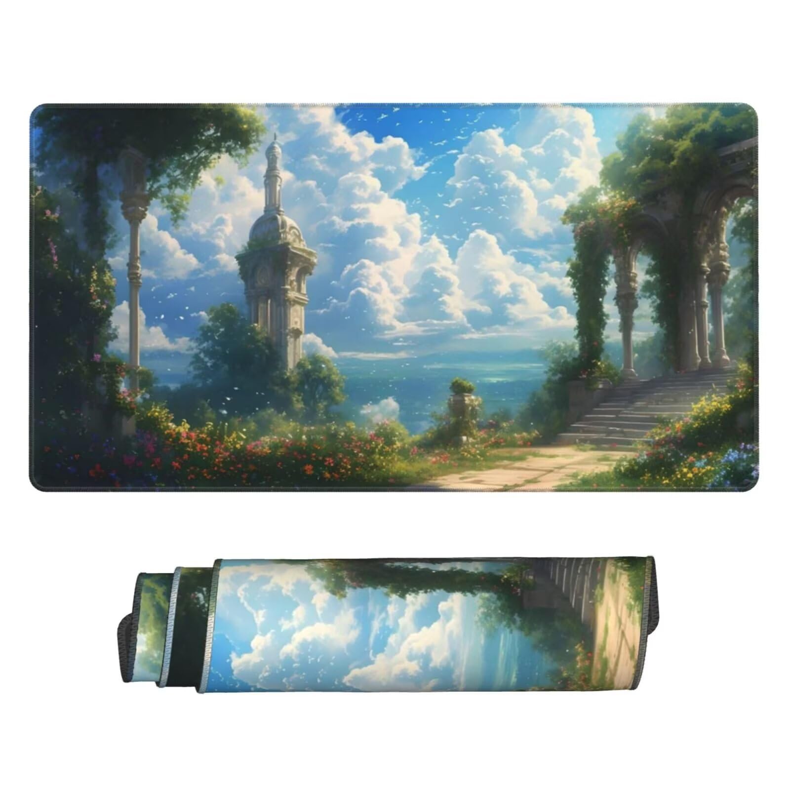 Podkładka pod mysz w chmurze, duża podkładka pod mysz 1200x400 mm, krajobrazowa podkładka pod mysz do gier, podkładka na biurko ze zszytymi krawędziami, podkładka pod mysz z klawiaturą, do pracy,