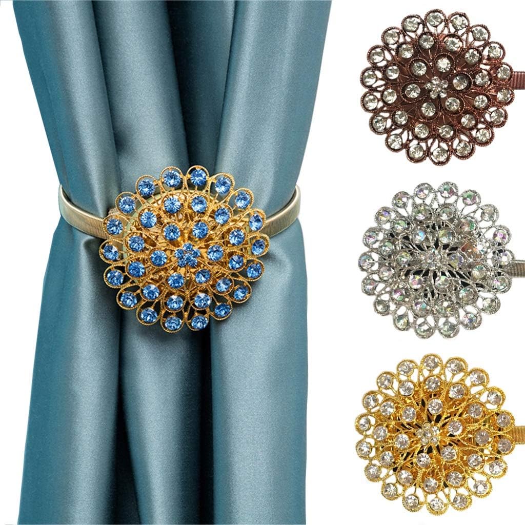 1pcs Flower Design Curtain Accessories Rhinestone Decorative Window Screening Tieback Retractable Metal Curtains Holder(Black)