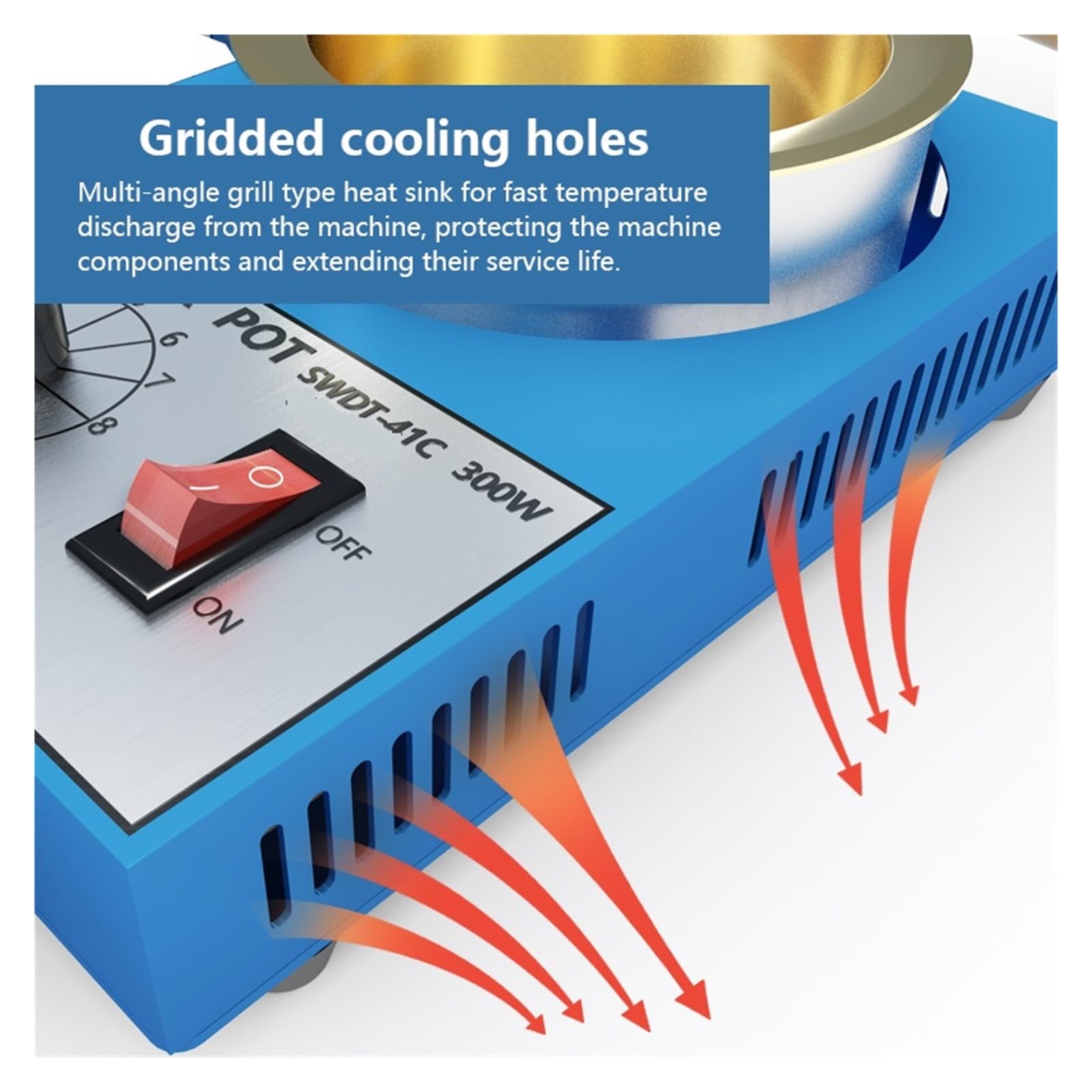 Crisol de mano de 150W/300W, horno de fusión de estaño con temperatura ajustable, herramientas de desoldar y soldadura electrónicas portátiles(Red Silver Tone)