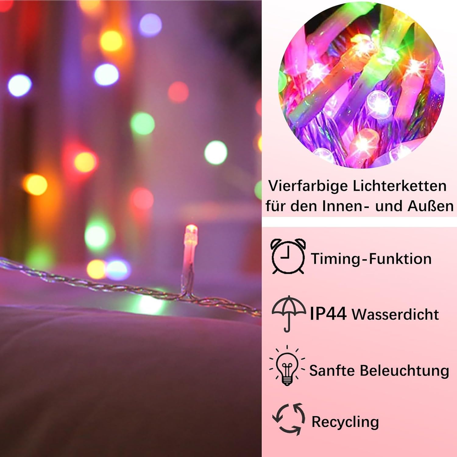 2 Stück Lichterkette Außen Strom 100m 800LED Bunt Lichterketten Innen mit Timer 8 Modi, IP44 Wasserdicht LED Lichterkette Weihnachtsbaum für Garten Balkon Party(Transparente Kabel)