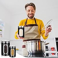 Vista 7 de Maxdot Juego de 6 recipientes negros para encimera de cocina, té, café, azúcar, con ventana transparente, tarro de café, contenedor de azúcar
