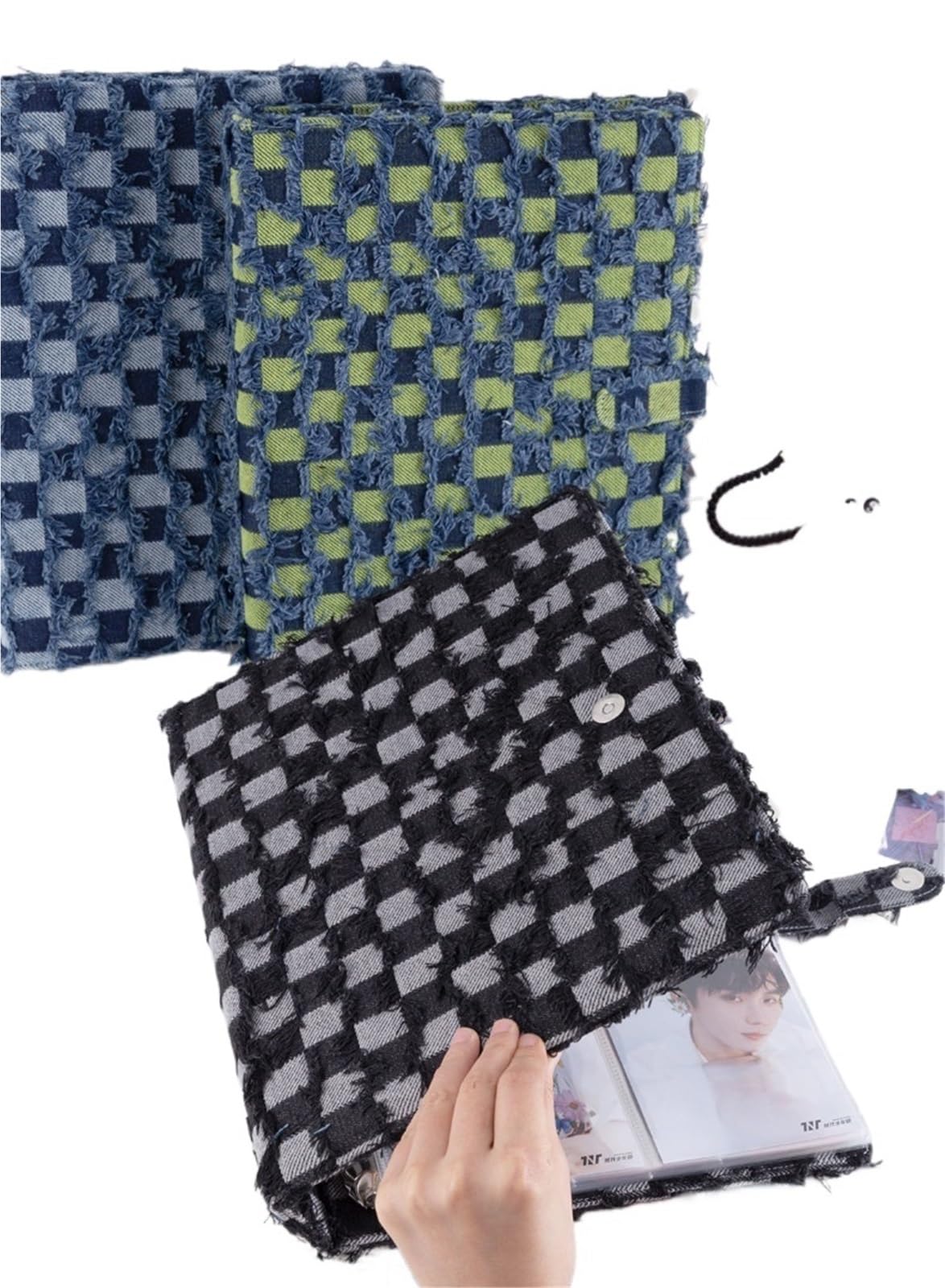 Album Fotografico A4 Denim Checkerboard Binder 9-Pocket Card Holder Idol Photo Cards, 6" Photos, Postcards(A4 f)