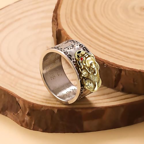 Vista 2 de HJ HUAJ Feng Shui Anillo Feng Shui PiXiu Mantra Anillo PiXiu Anillos PiXiu, Anillo PiXiu Anillo De La Suerte Feng Shui Amuleto Lucky Wealth Jewelry