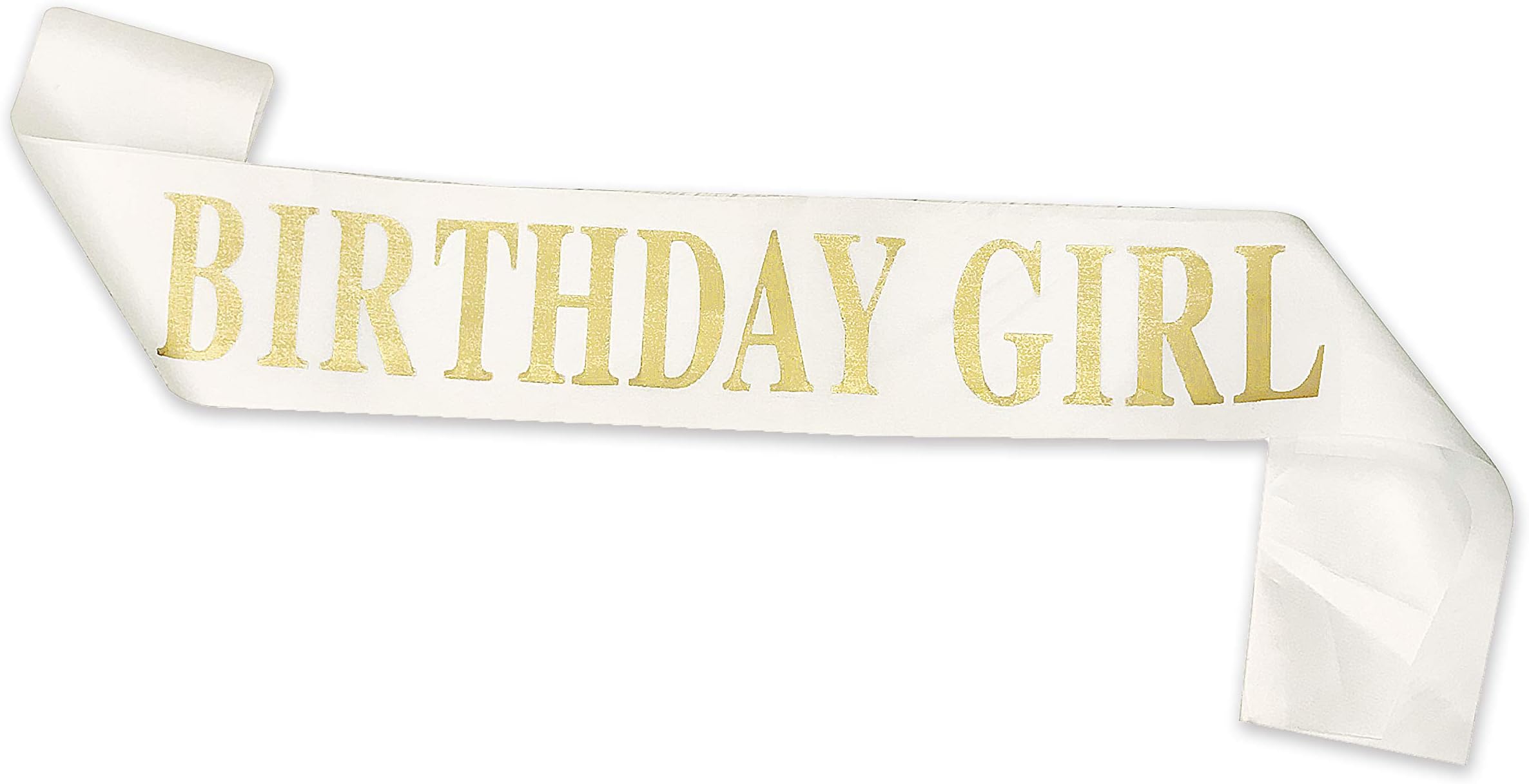 Dadam Birthday Sash for Girls White Satin Birthday Girl Sash with Gold Glitter Lettering Party Favors, Supplies and Decorations