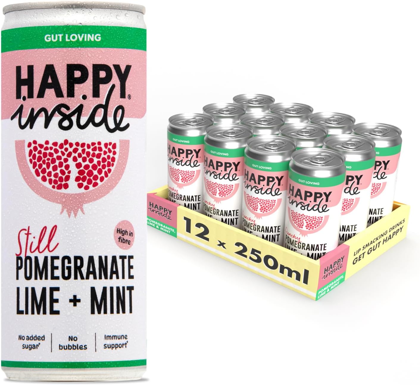 Pomegranate, Lime & Mint Still Fruit Drink | No Added Sugar | Gut Loving Fibre | Vitamin C | Vegan | (Pack of 12 x 250ml)