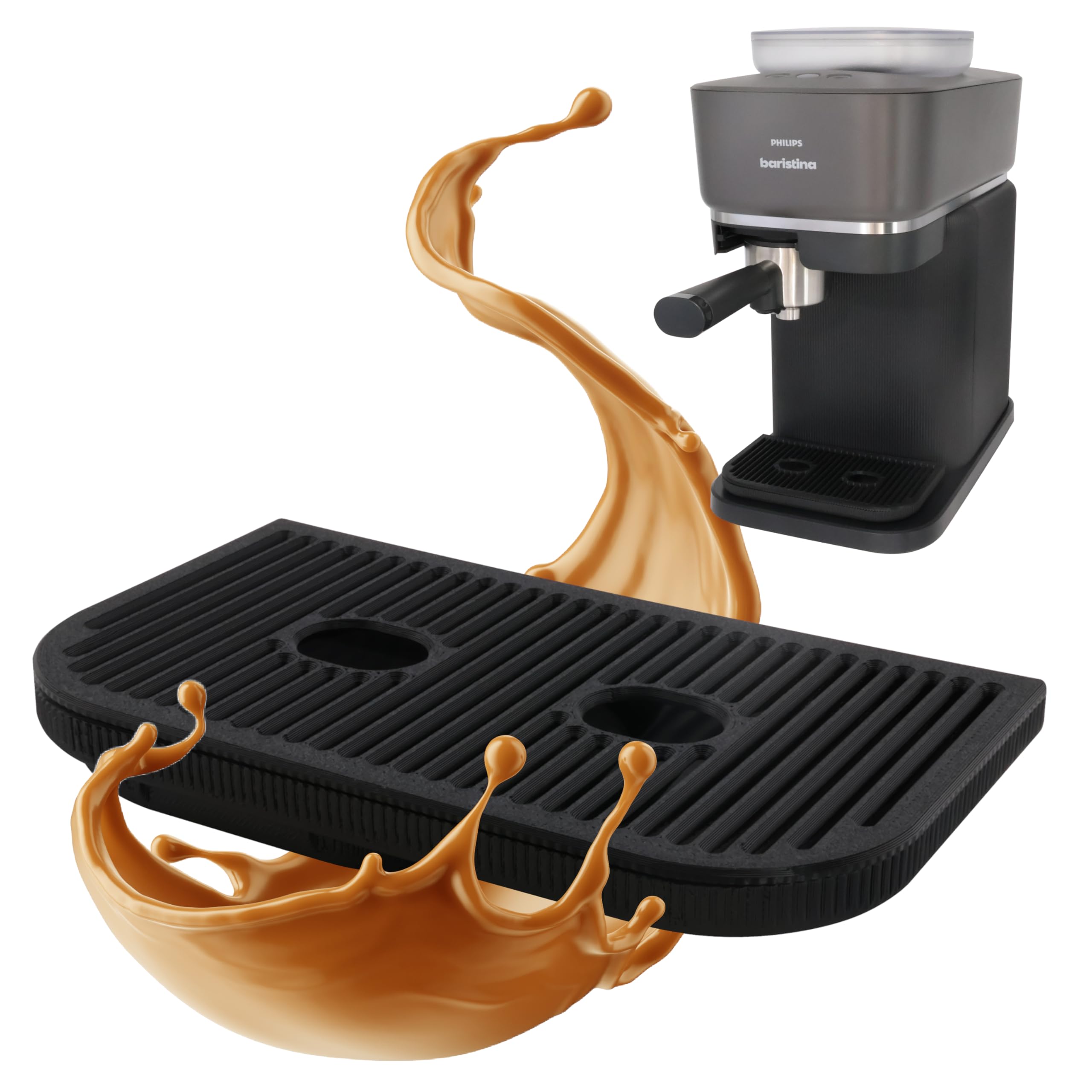 Extended Drip Rack with Collection Tray Fits Philips Baristina Espresso Machine - Enlarged Storage Area, More Height for Glasses up to 110mm, Dishwasher Safe, Black