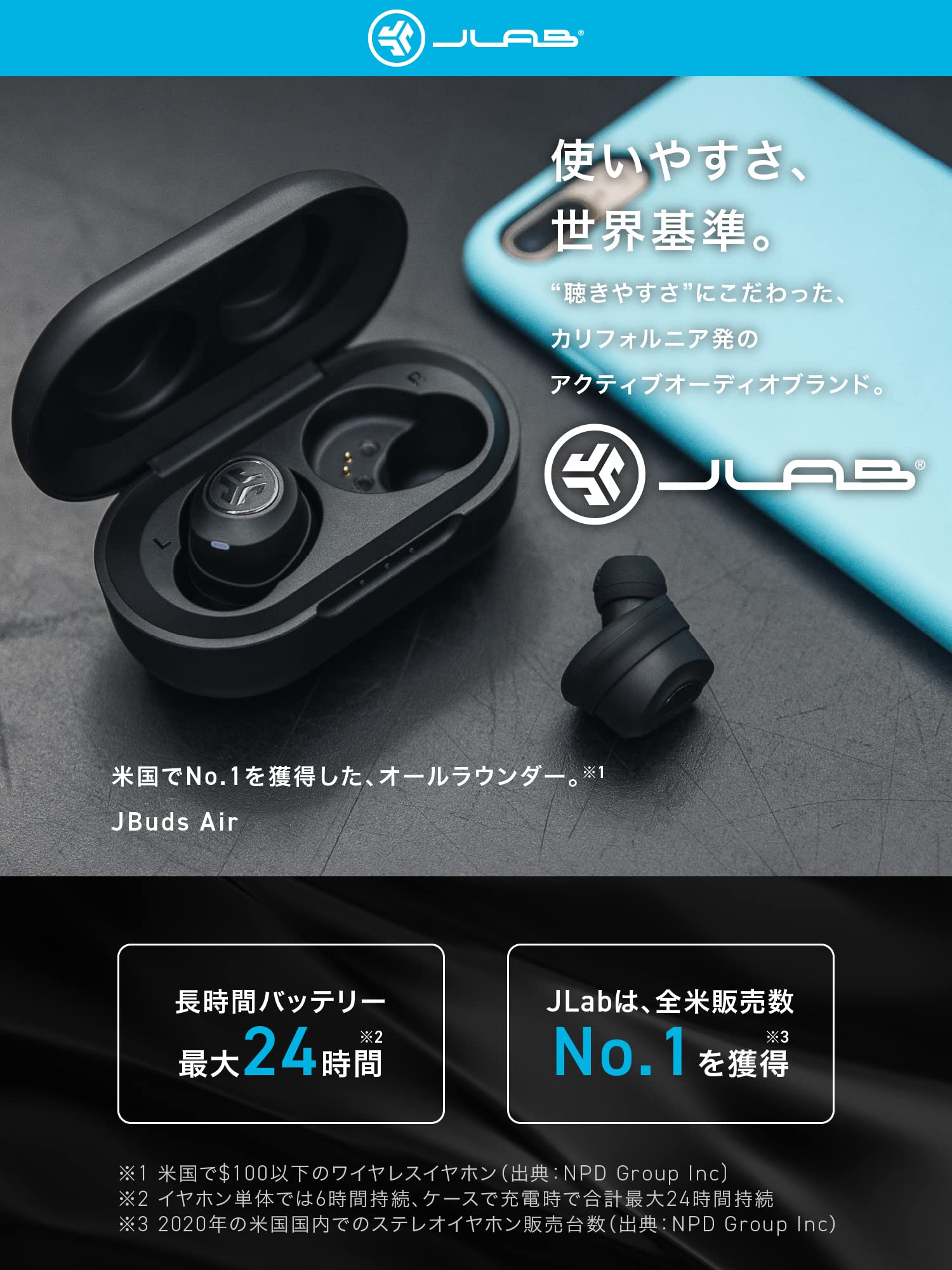 Amazon.co.jp: JLAB JBuds Air 完全ワイヤレスイヤホン 充電ケース