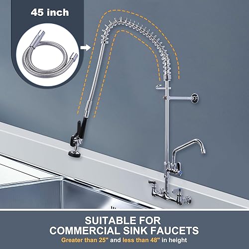 Miniatura 3 de iVIGA Manguera rociadora de grifo comercial de 45 pulgadas, manguera rociadora de preenjuague para grifo de fregadero de cocina comercial, kit de