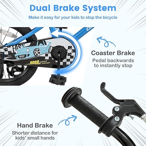 Miniatura 4 de COSTWAY Bicicleta para niños de 12, 14, 16, 18 pulgadas, bicicleta de entrenamiento para niños y niñas con ruedas de entrenamiento extraíbles,