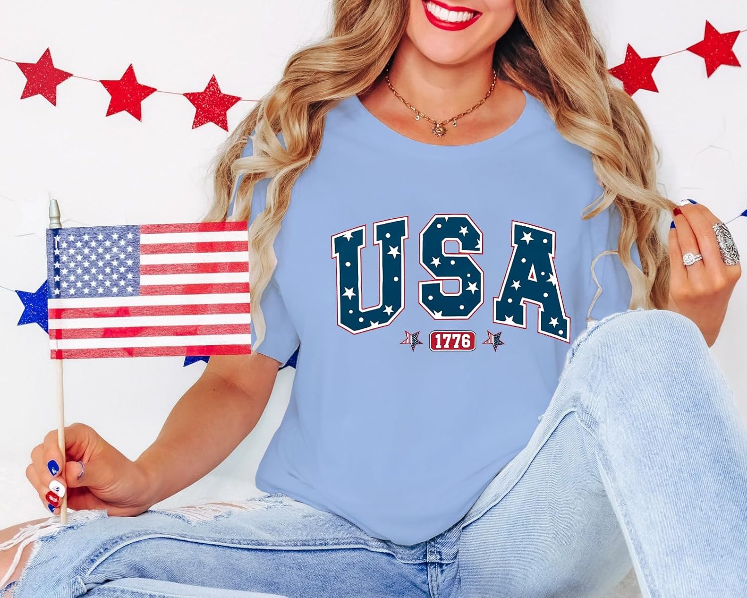 USA Shirt for Women American Flag Tshirt Oversized 4th of July Patriotic Tee Short Sleeve Memorial Day Tops - Image 2
