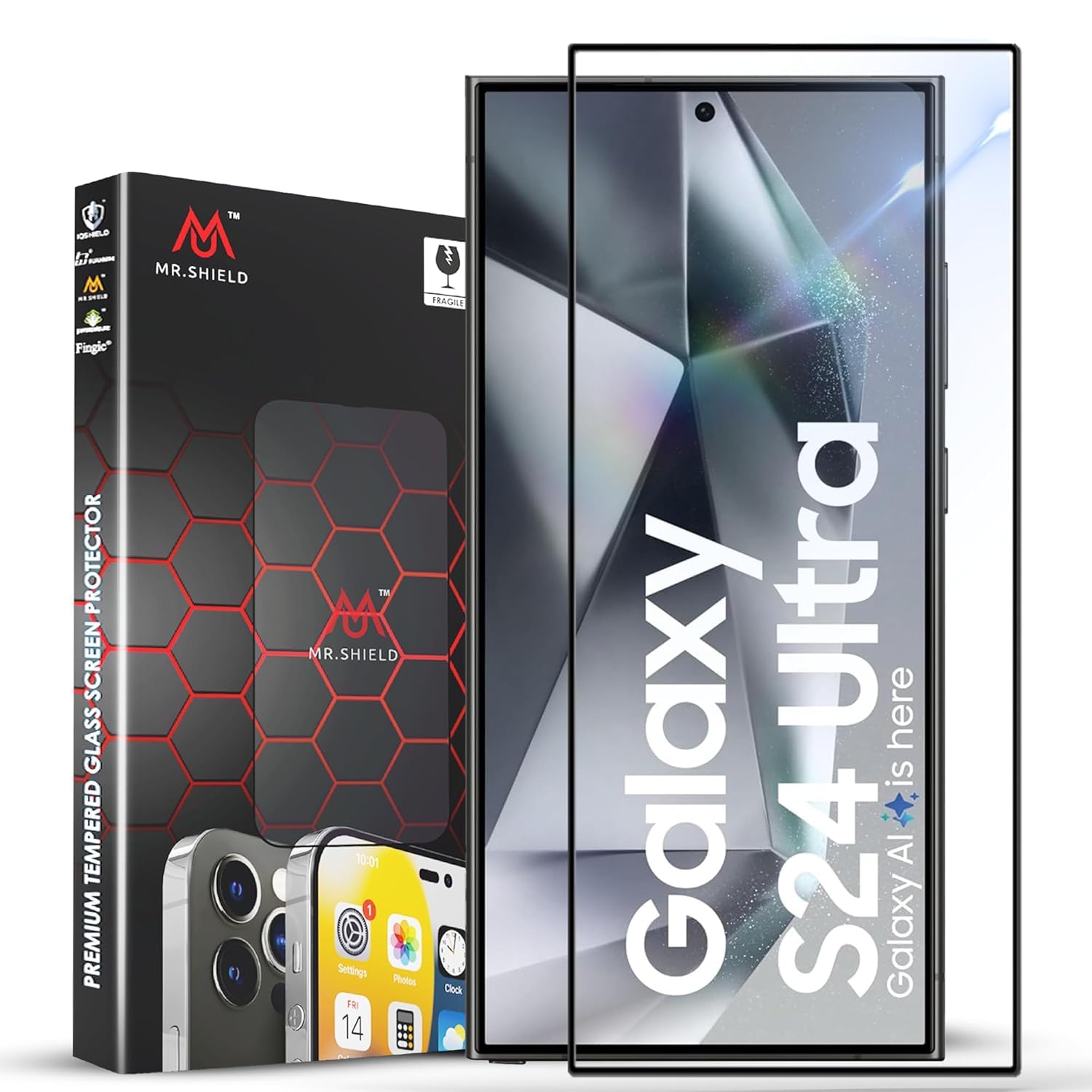 Mr.Shield Top-Notch HD+ Tempered Glass Screen Protector Guard Designed for Samsung Galaxy S24 Ultra (6.9 Inch), 9H Hardness, Military Grade Protection, Easy Installation kit