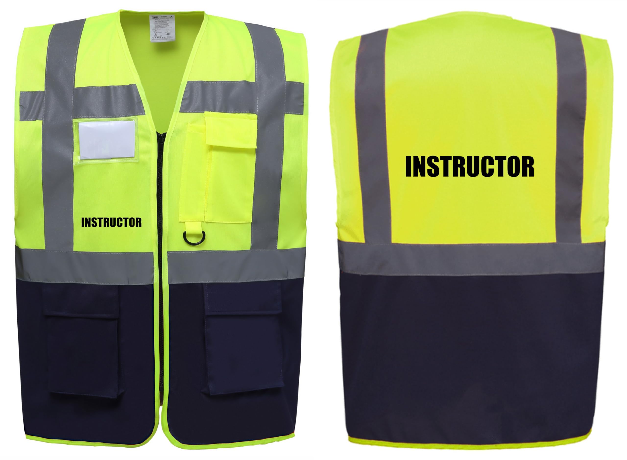 Instructor Two Tone Zipped Hi Vis Vest High Visibility Safety Waistcoat Pockets Reflective Bands Event Staff, Event Support, 13 Colour Options Brook Hi Vis (Yellow/Navy, 2XL)