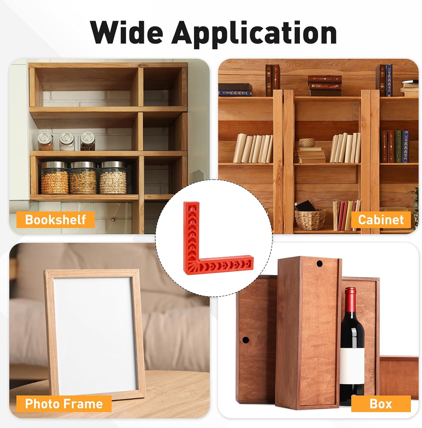 HARFINGTON 4Pcs Corner Clamp 90 Degree 8" Right Angle Clamp Set for Woodworking, ABS Plastic Positioning Square Tool for Picture Frame Box Cabinets Drawers, Orange