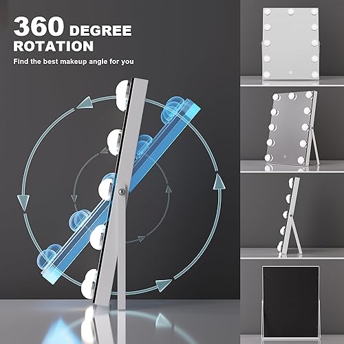 Miniatura 5 de Hasipu Espejo de tocador con luces, espejo Hollywood de 11 x 14 pulgadas, espejo de maquillaje con 11 bombillas regulables y aumento de 10X, 3 modos