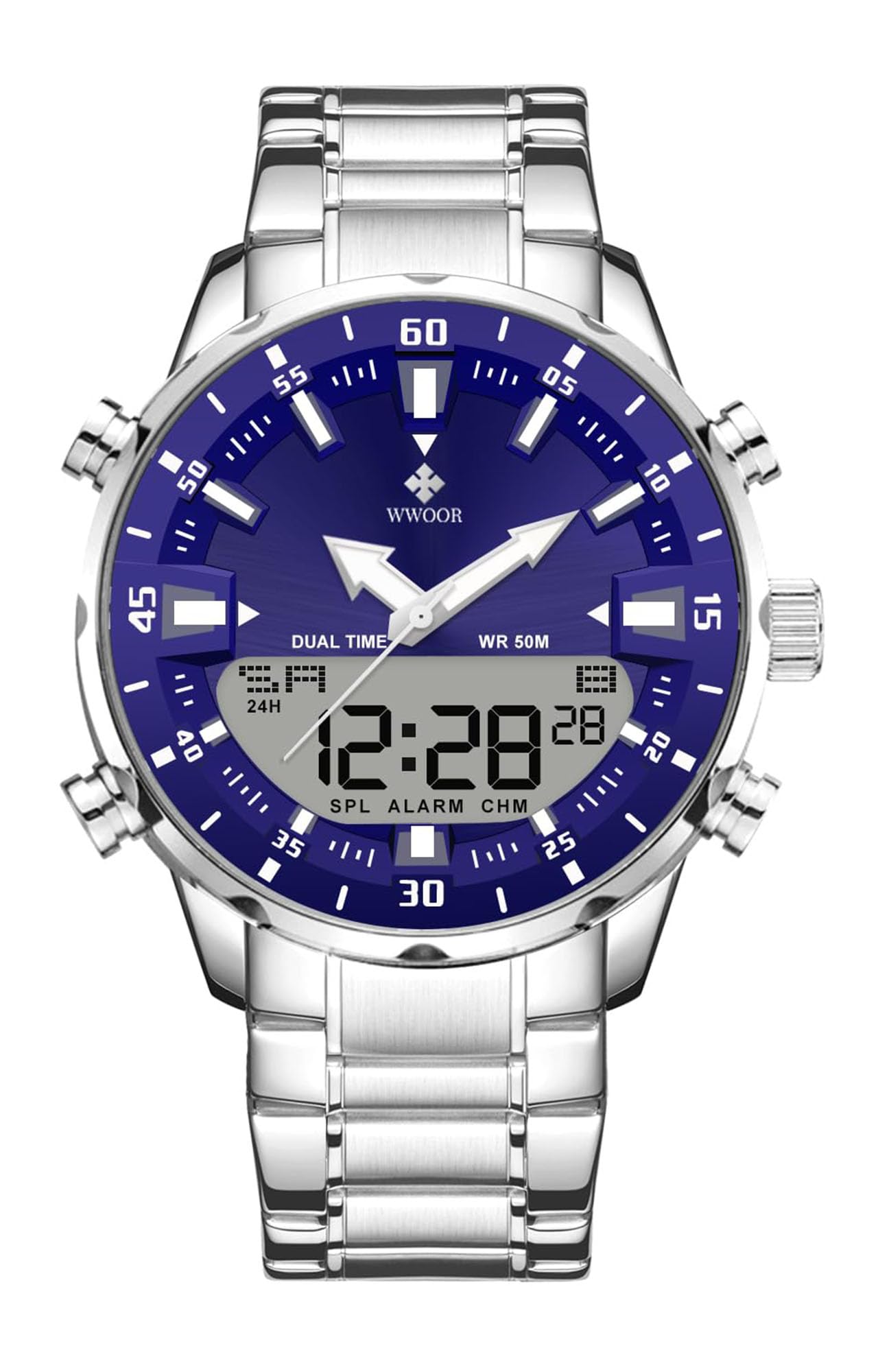 Gosasa Montre analogique à quartz pour homme - En acier inoxydable - Style sportif - Style décontracté - Style militaire - Étanche - LED
