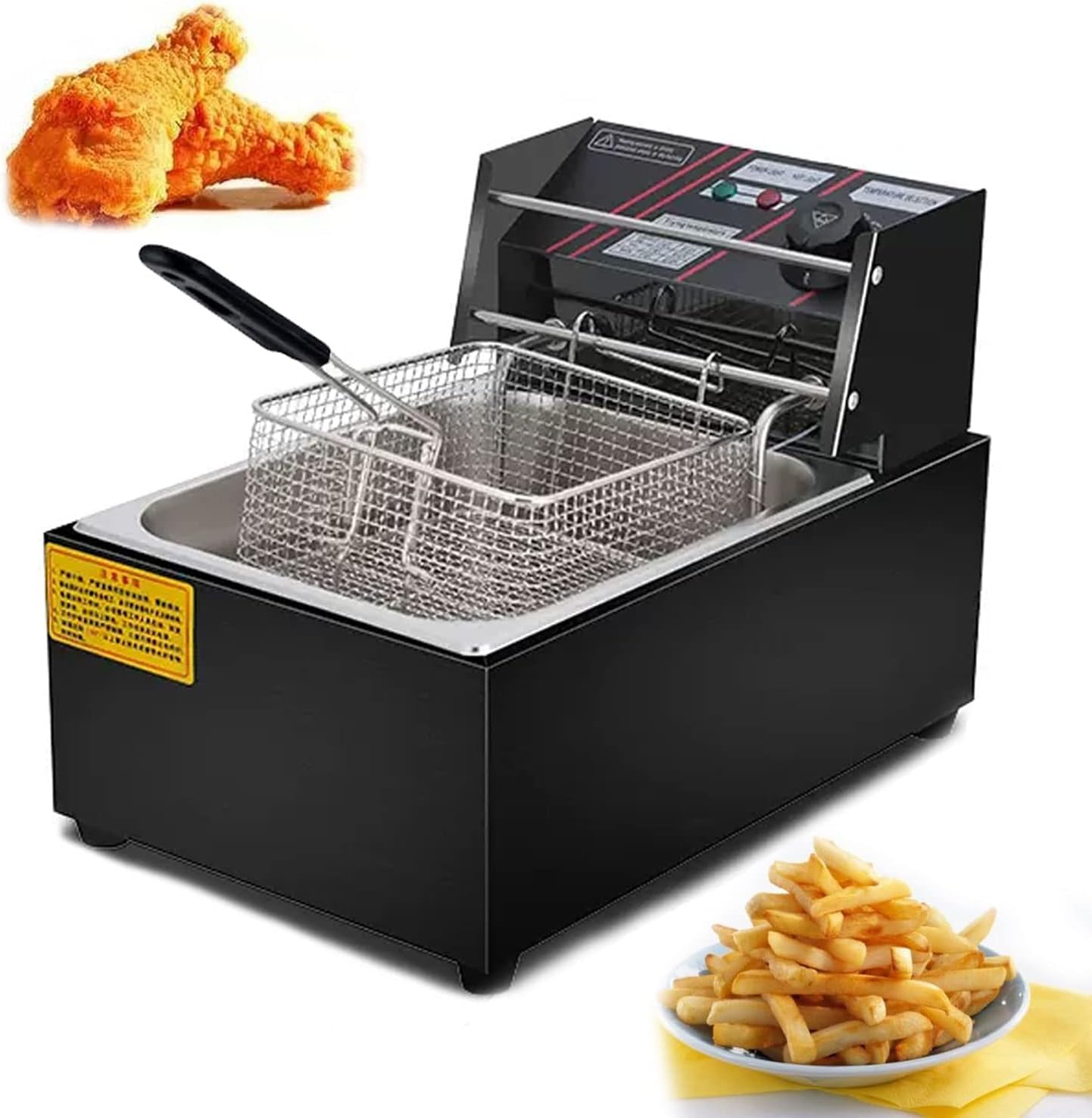 Freidora eléctrica con Cesta extraíble y Resistencia Profesional, sartén Antiadherente y Controles de Temperatura Ajustables, fácil de Limpiar, para Uso doméstico y Comercial.