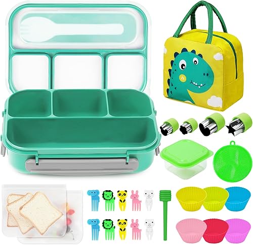 Lonchera Bento, 28 unidades, accesorios para lonchera para niños, 4 compartimentos, a prueba de fugas, contenedor para adultos con cortadores de