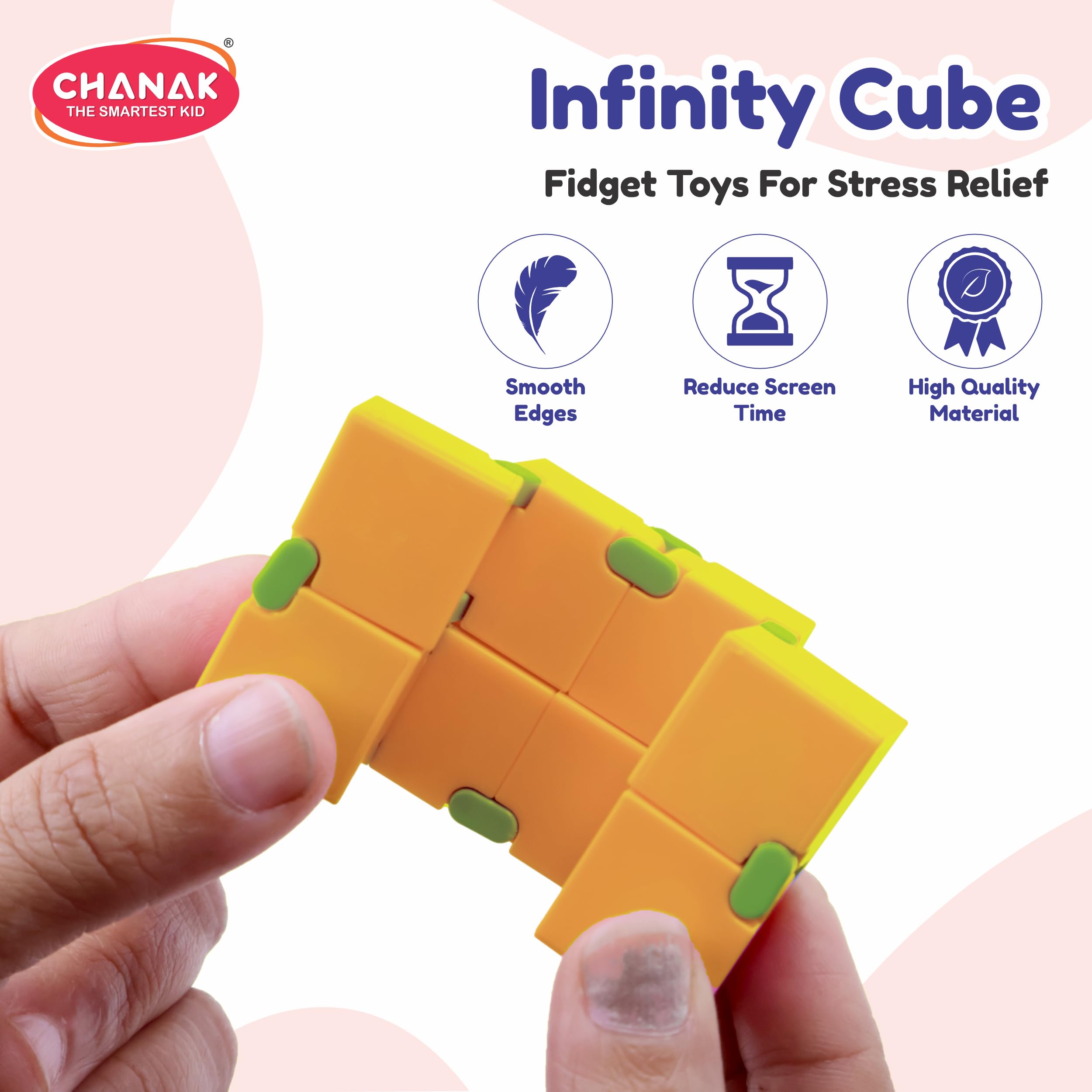 Chanak Infinity Cube Fidget Toy Stress Relieving Fidgeting Game for Kids & Adults, Durable ABS Plastic Safe Material Sensory Toys, Unique Gadget for Anxiety Relief Easy to Carry, Above 3+ Age (Yellow) 3