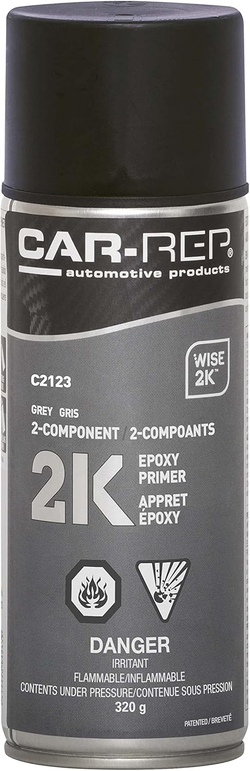 Car-Rep® 2K Epoxy Primer with Wise 2K Technology, Suitable for All Kinds of Metals, Carbon Fiber Substrates, Most Automotive Plastics, Grey, 11oz Aerosol Can