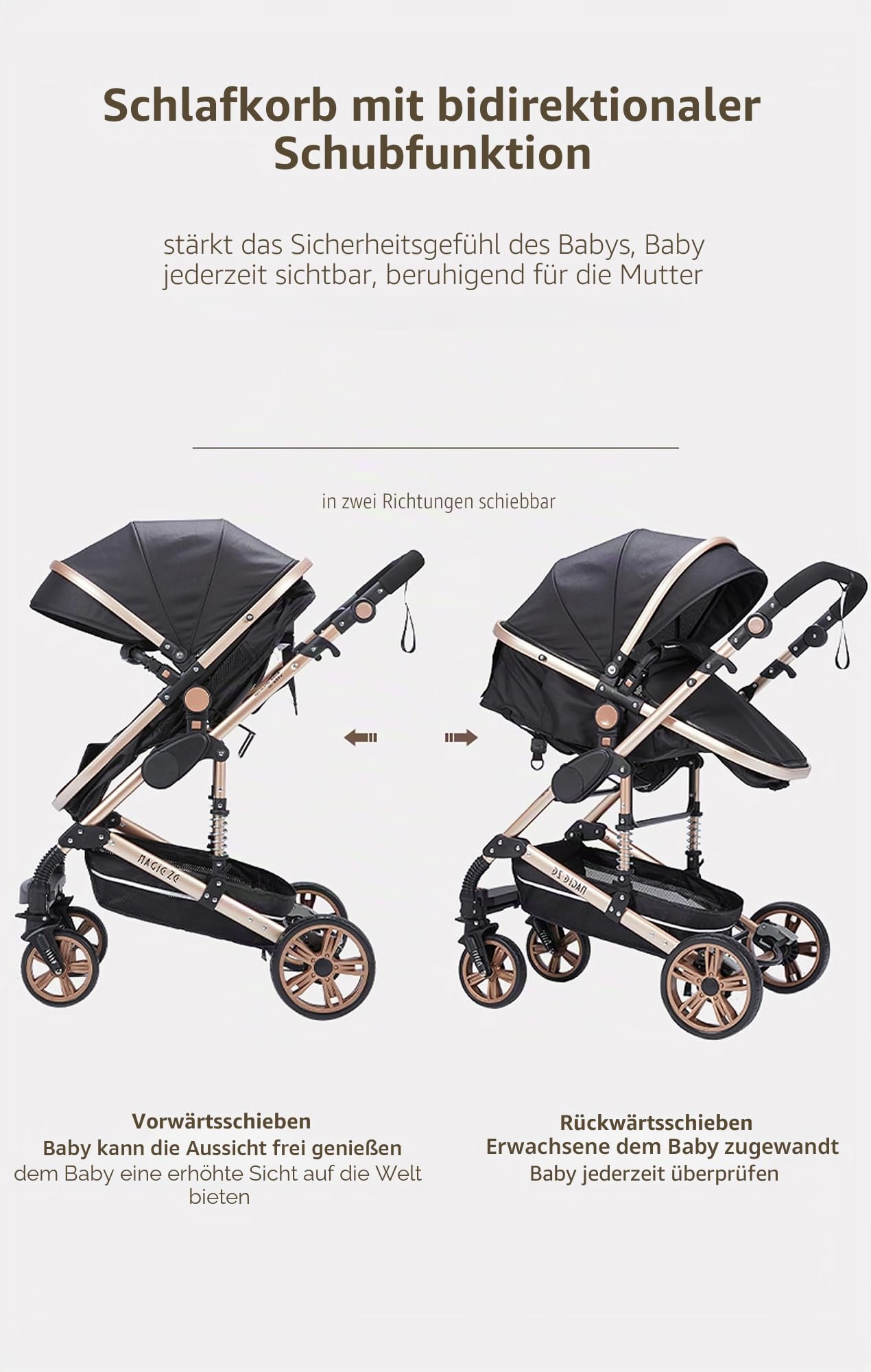 Kinderwagen 3 in 1, Buggy mit Umkehrbarem Zwei-Wege-Schub, Kinderwagen mit Faltbarem Tragbarem One-Click-Design, Kinderwagens 3 in 1 Komplettset mit Zubehör Hohe Landschaft (739 Red)