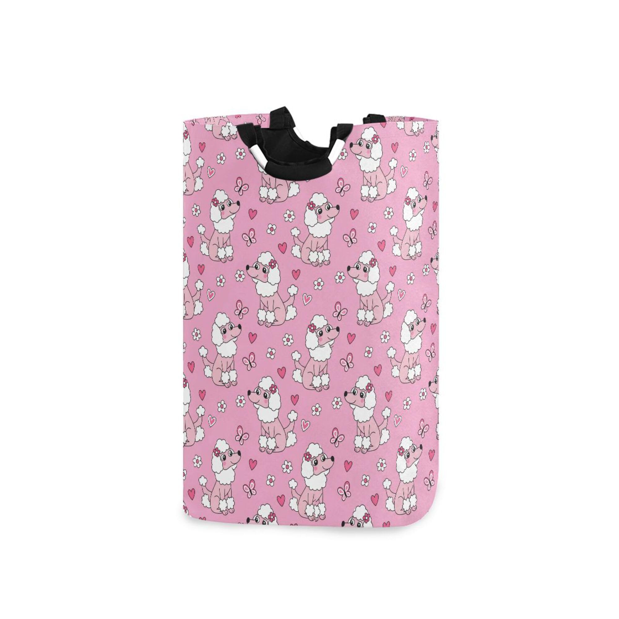 ALAZA Large Collapsible Laundry Basket with Handles, Poodle Gray Pink Washing Baskets Laundry Bags Hamper for Bedrooms Cloth