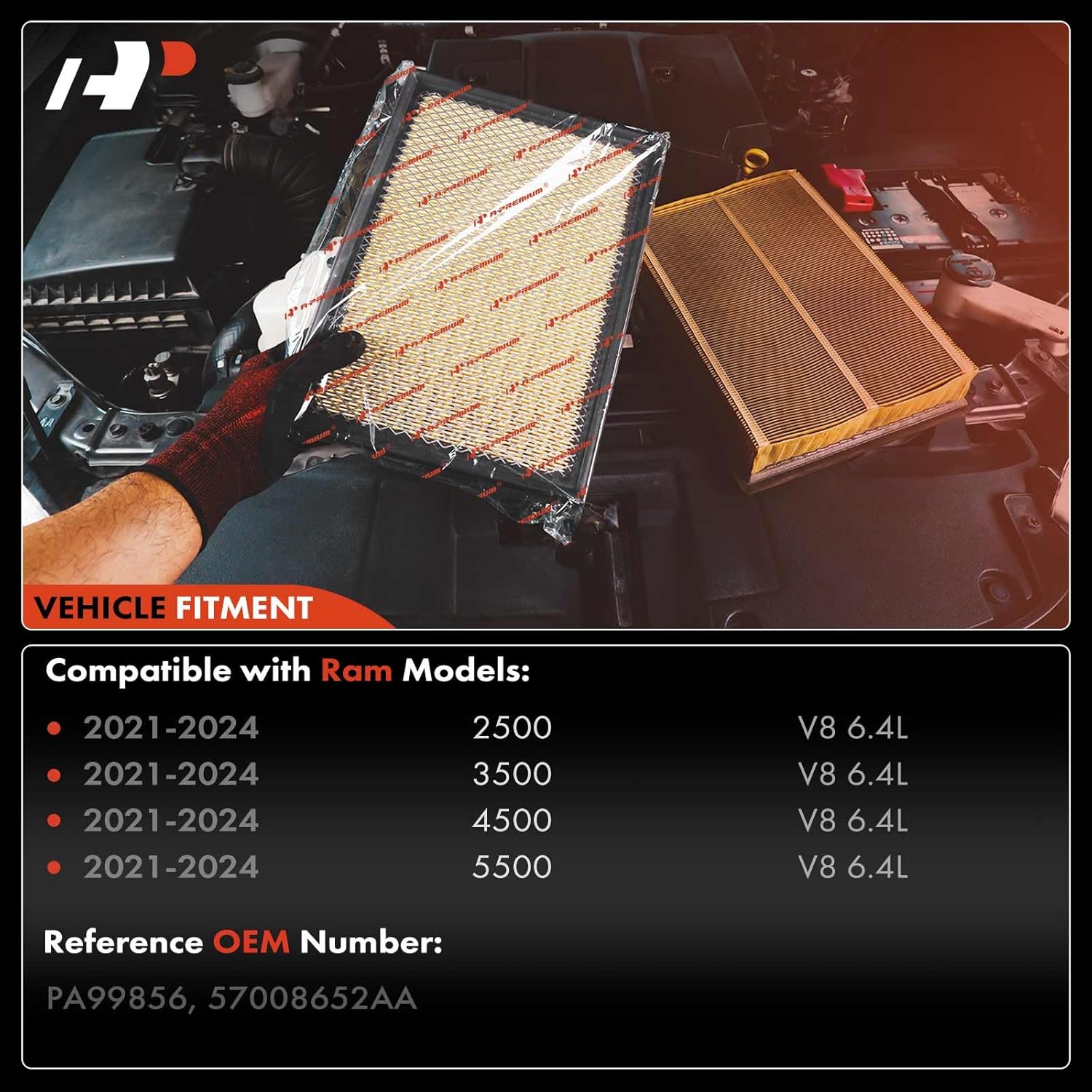 A-Premium Engine Air Filter Compatible with Ram 2500 3500 4500 5500 2021 2022 2023 2024 6.4L
