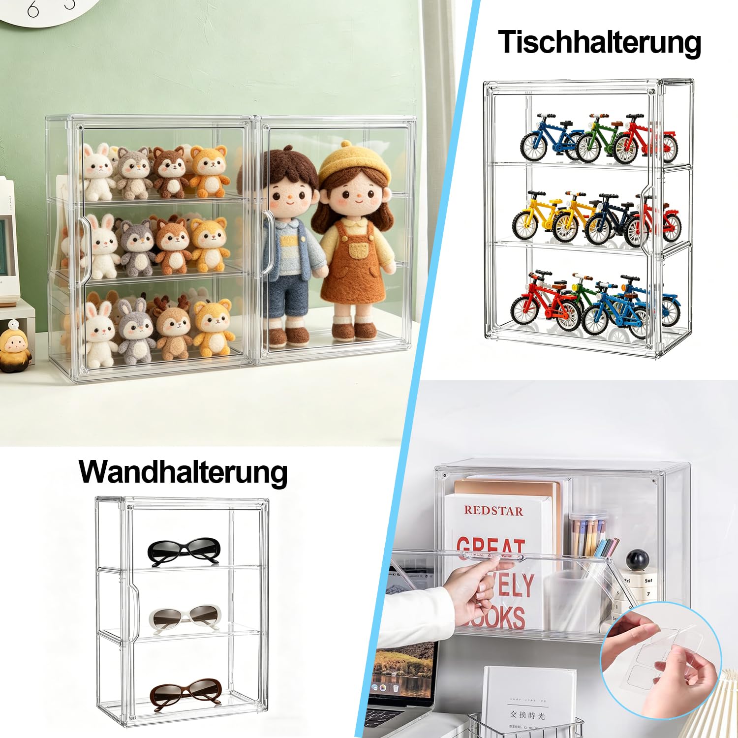 Vitrina acrílica de 3 capas con puerta magnética, pieza de arte acrílico autoensamblable para figuras de acción, miniaturas y coleccionables | Armario de plexiglás de alta calidad con cierre magnético