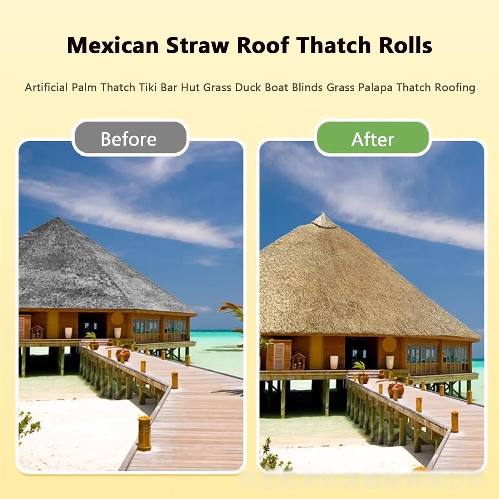 Künstliche Strohterrassendachabdeckung, 1 - 2 m breit, wasserdichte Strohrollen, Sonnenschutz für Tiki-Barhütte, Gartendekoration, Simulations-Stroh für Außenterrasse