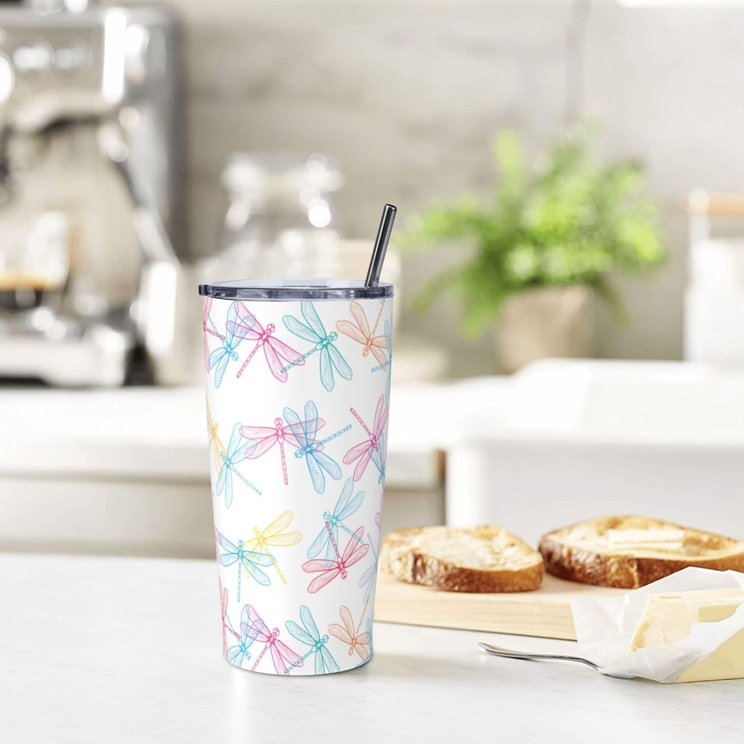 Dragonfly Tumbler 20oz Cute Stainless Steel Insulated Tumblers with Lid and Straw Animal Travel Coffee Mug Tea Wine Cups Water Bottle Dragonfly Gifts for Women - Image 7