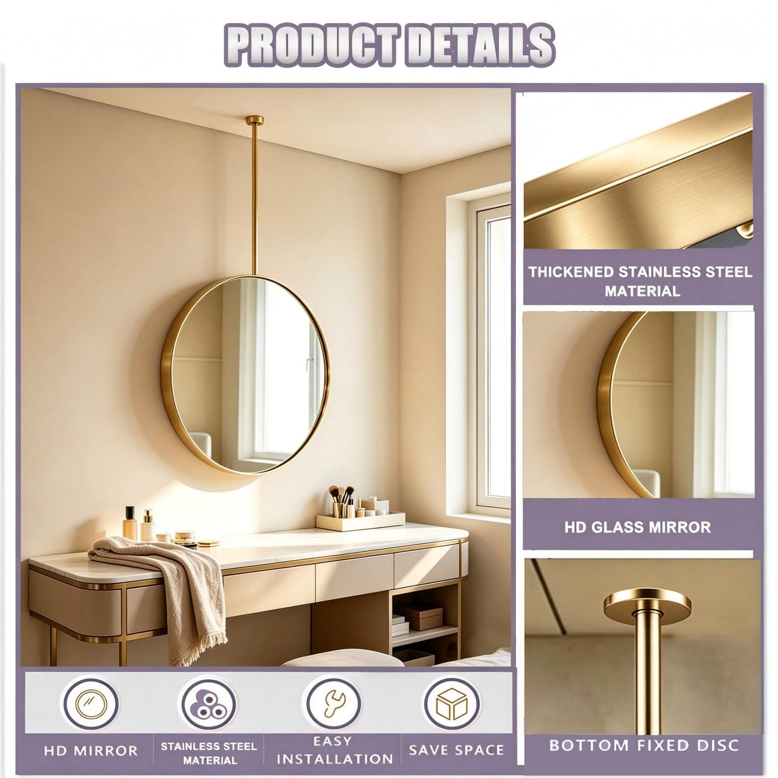 Specchio da bagno a soffitto Specchio da parete in acciaio inossidabile