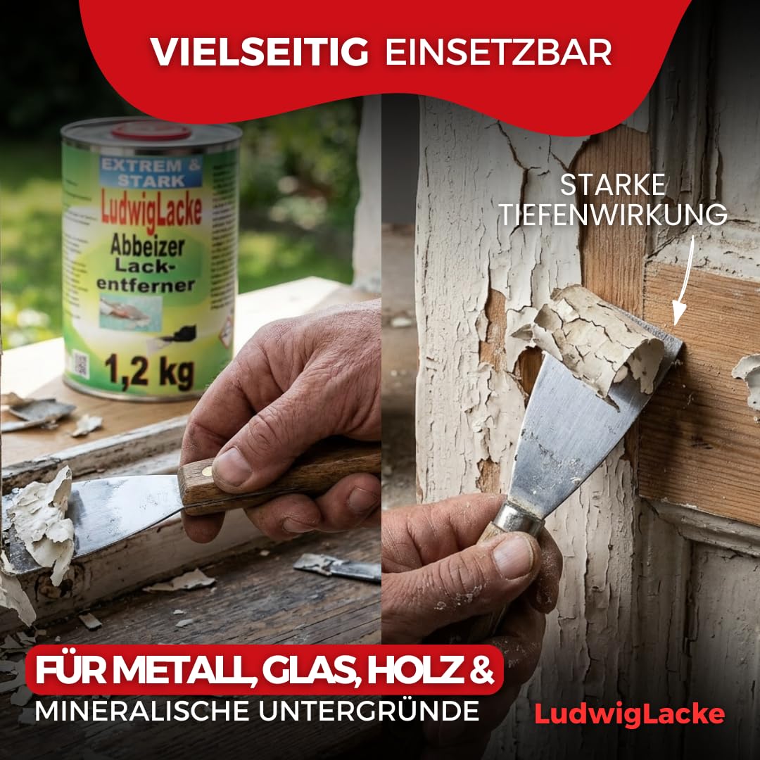 Der Originale LudwigLacke Abbeizer Lackentferner 2x1,2 kg, für Holz und Metall – (Kraftvoller Farbentferner) für (professionelle Ergebnisse) für Metal und Holz