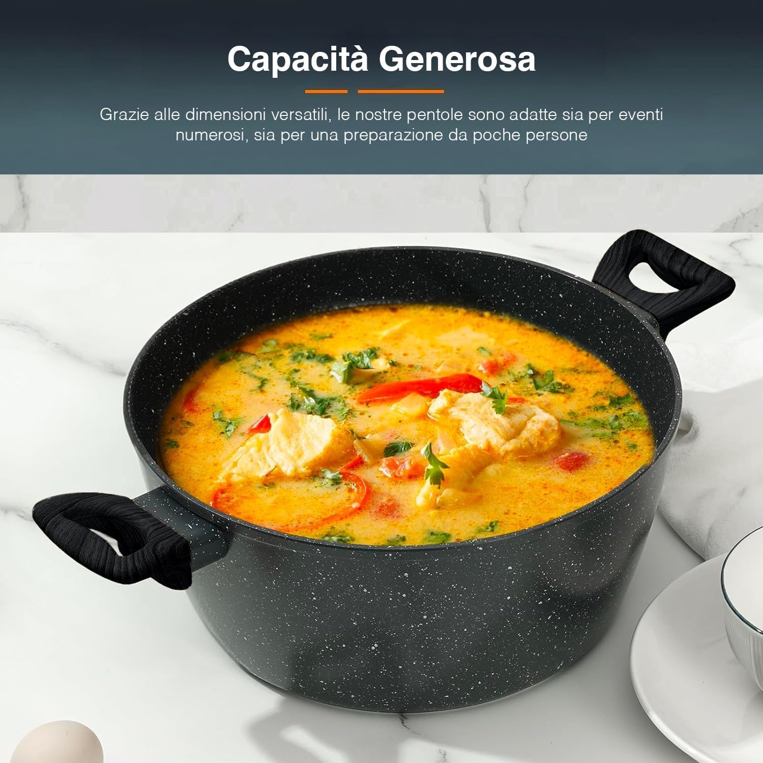 Avilia Set 18 Pezzi di Pentole Antiaderenti in Alluminio Forgiato con Rivestimenti in Ruvido Marmo - Adatti ad Ogni Piano Cottura, incluso Induzione - Batteria di Pentole 18pz con Manici in Bachelite